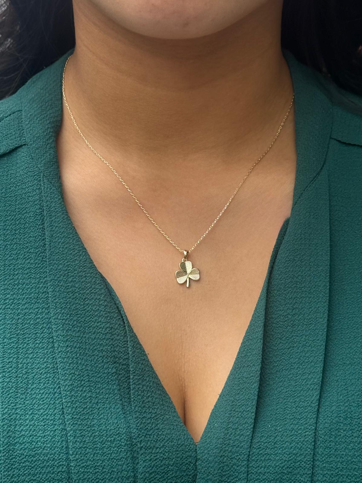 Gold Plated Sterling Silver Green Stone Shamrock Pendant