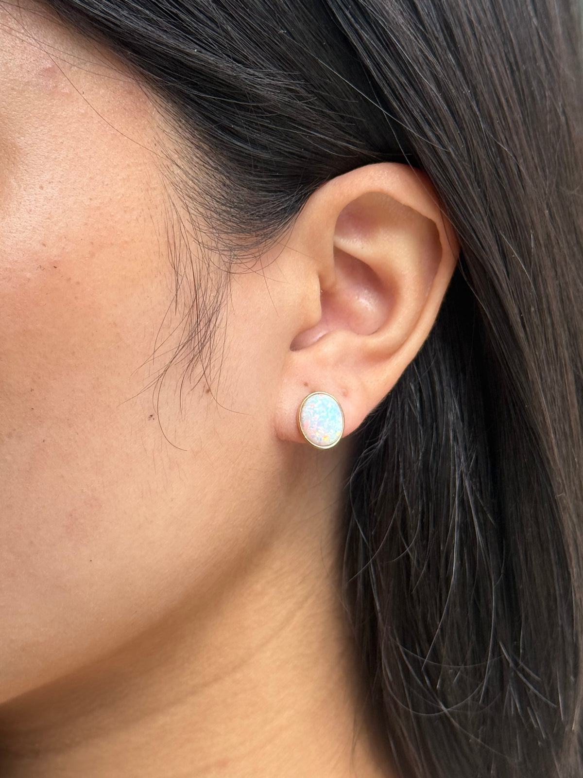 9ct Yellow Gold Imitation Opal Oval Studs