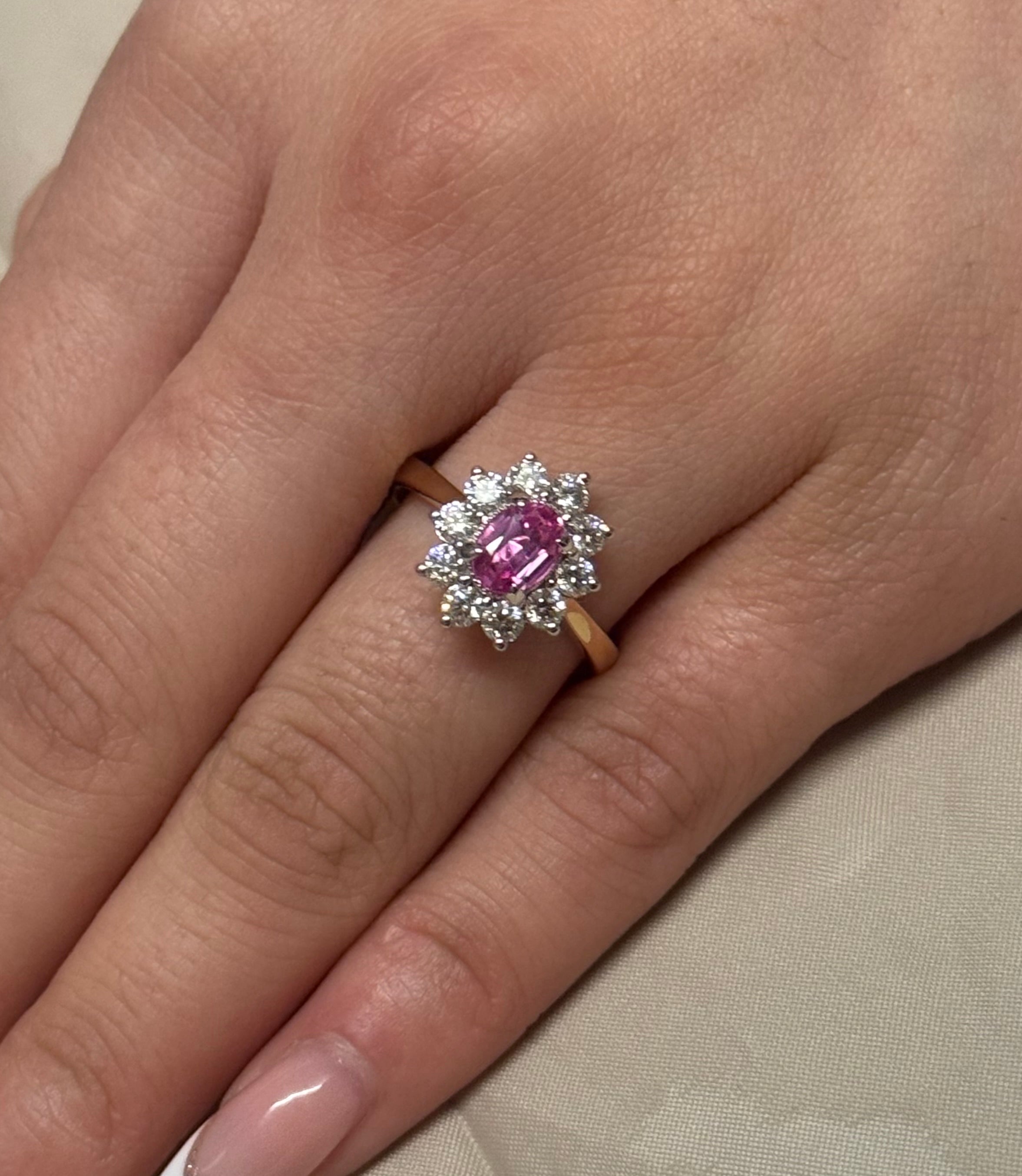 9K Yellow Gold Pink Sapphire and Diamond Cluster