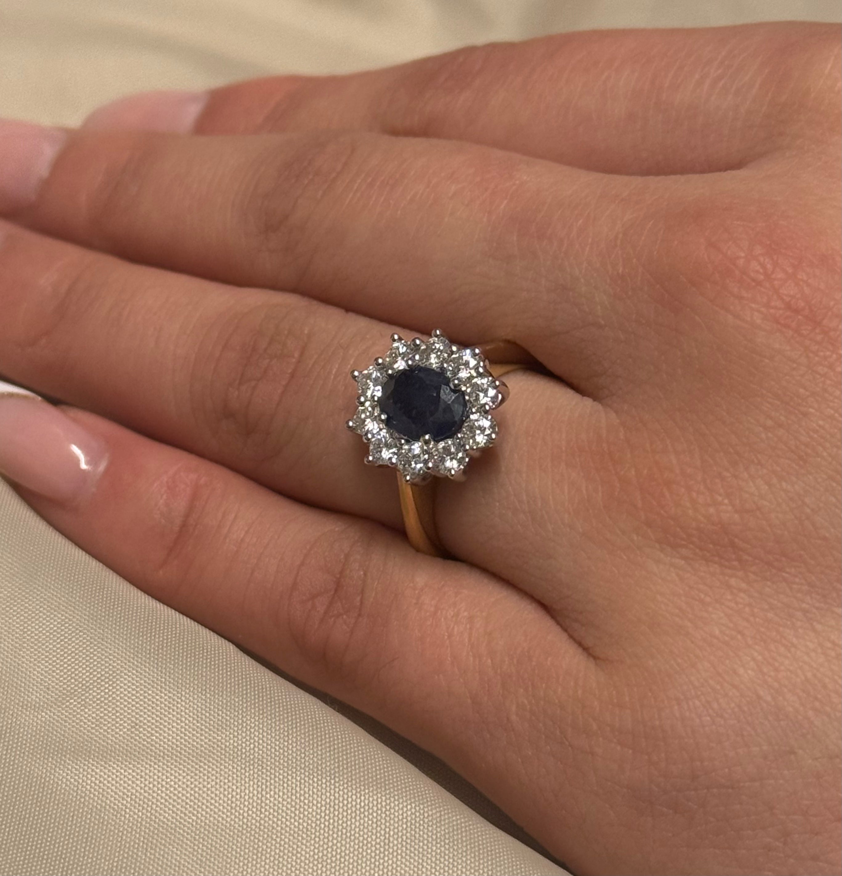 9ct Yellow Gold Sapphire and Diamond Cluster Ring