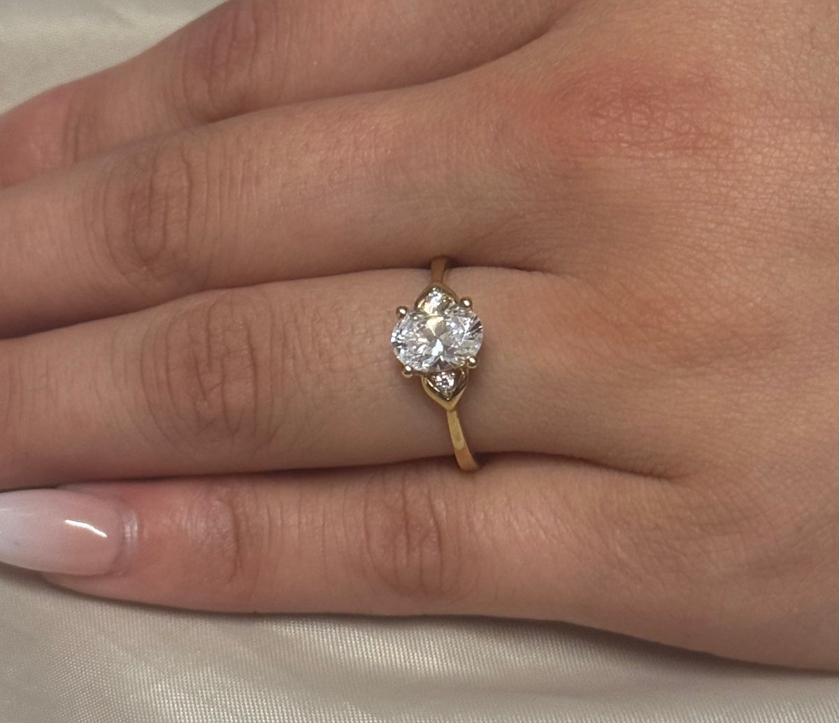 9K Yellow Gold Cz Oval Three Stone with Split Setting