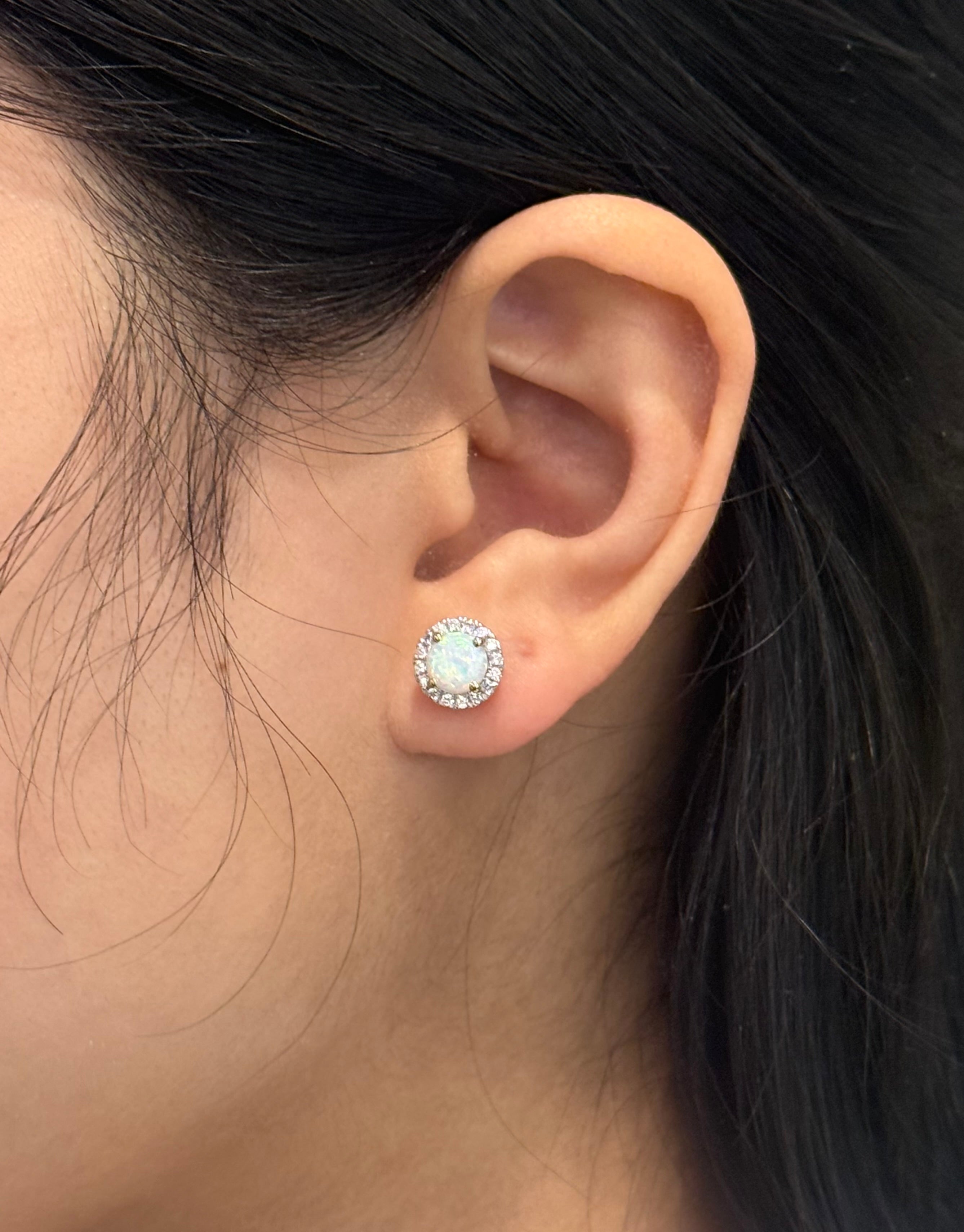 9ct Yellow Gold Opal Cz Halo Earrings
