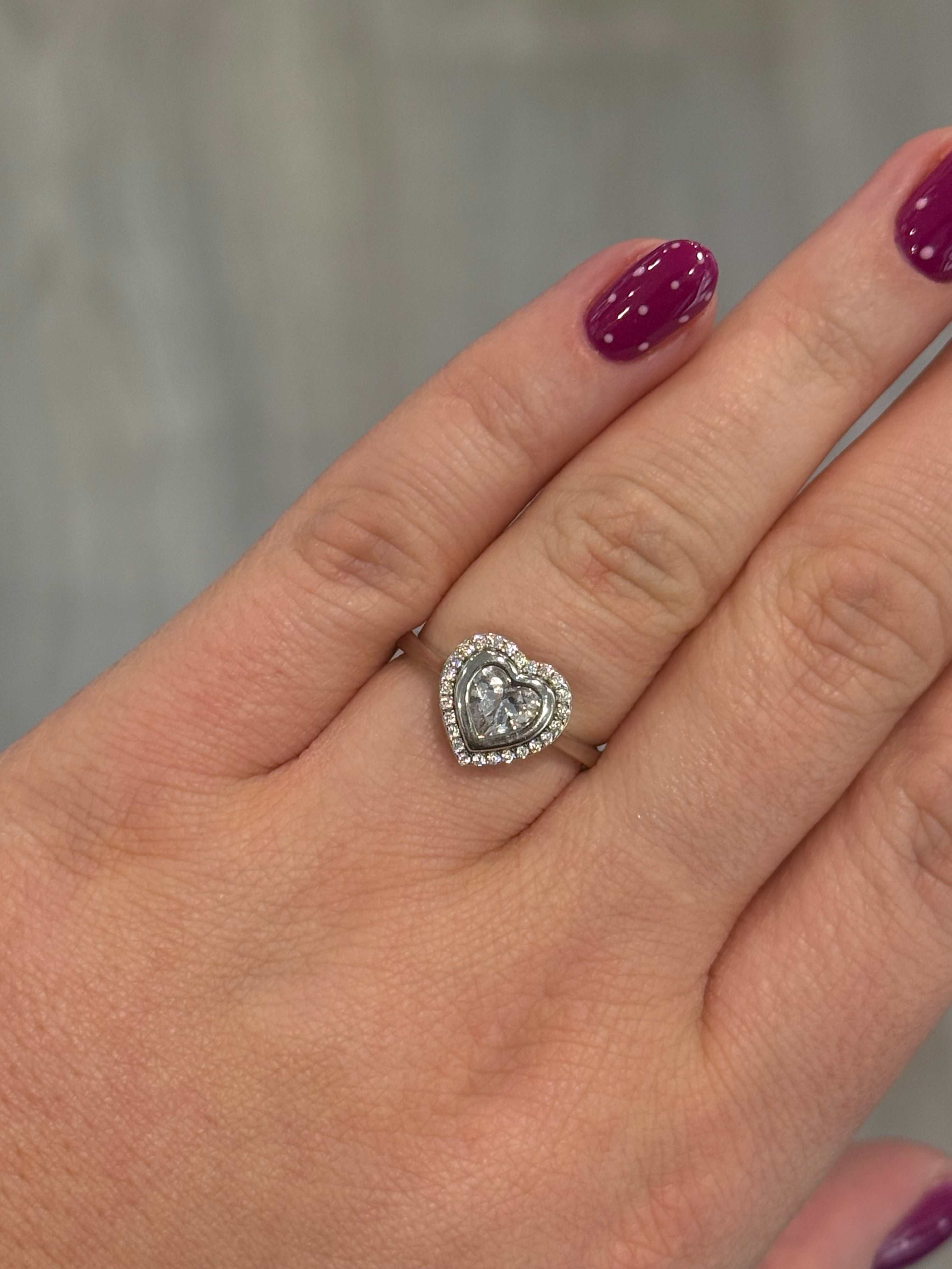 Sterling Silver Heart Cz Halo Ring