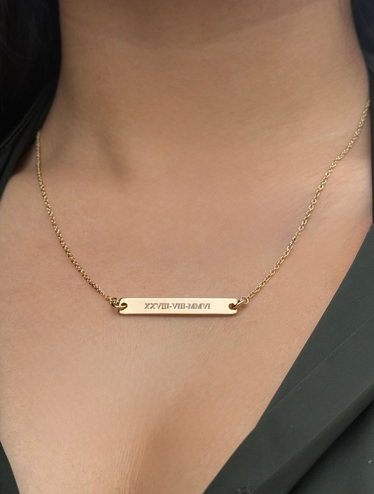 Gold Plated Engravable Horizontal Bar Necklace