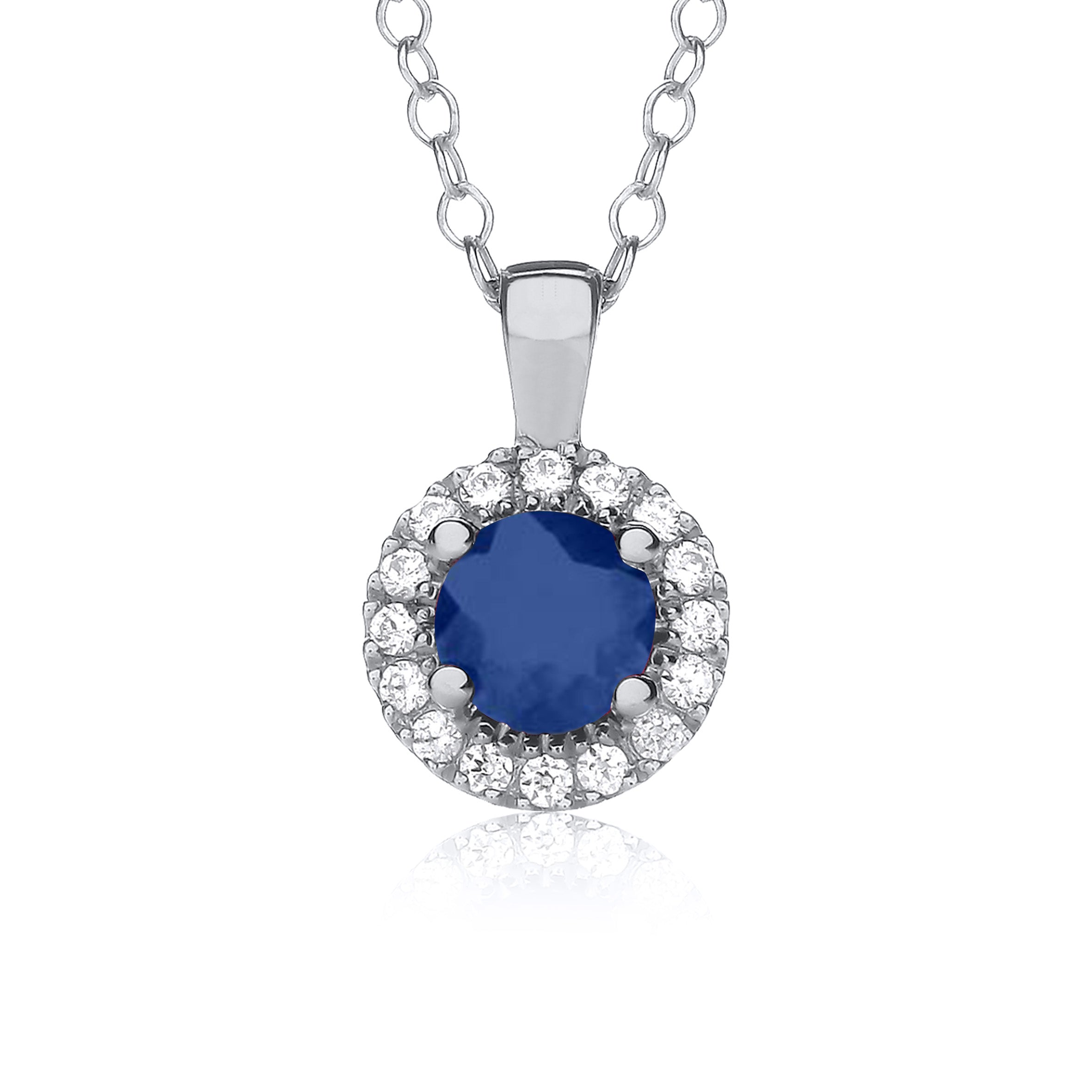 9ct White Gold Sapphire & Diamond Halo Pendant