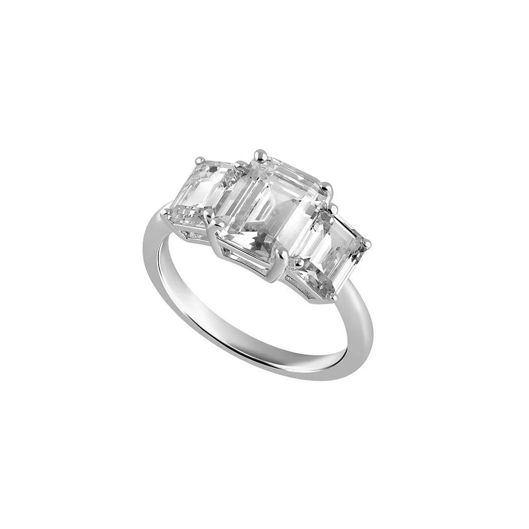 Sterling Silver Emerald Cut CZ Three Stone