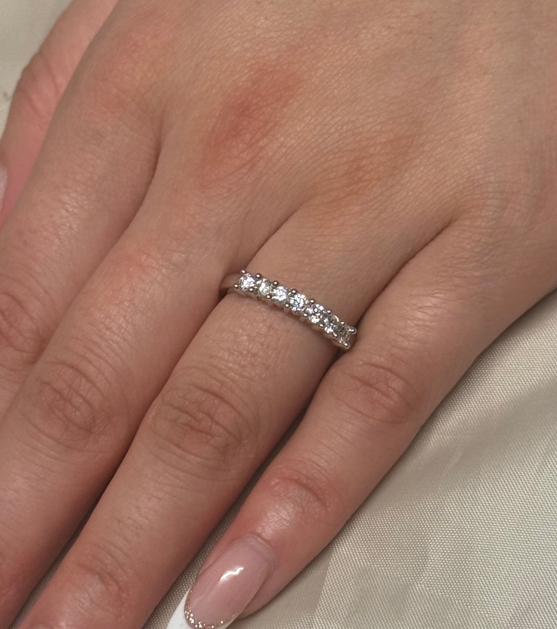 9K White Gold Seven Stone Diamond Ring