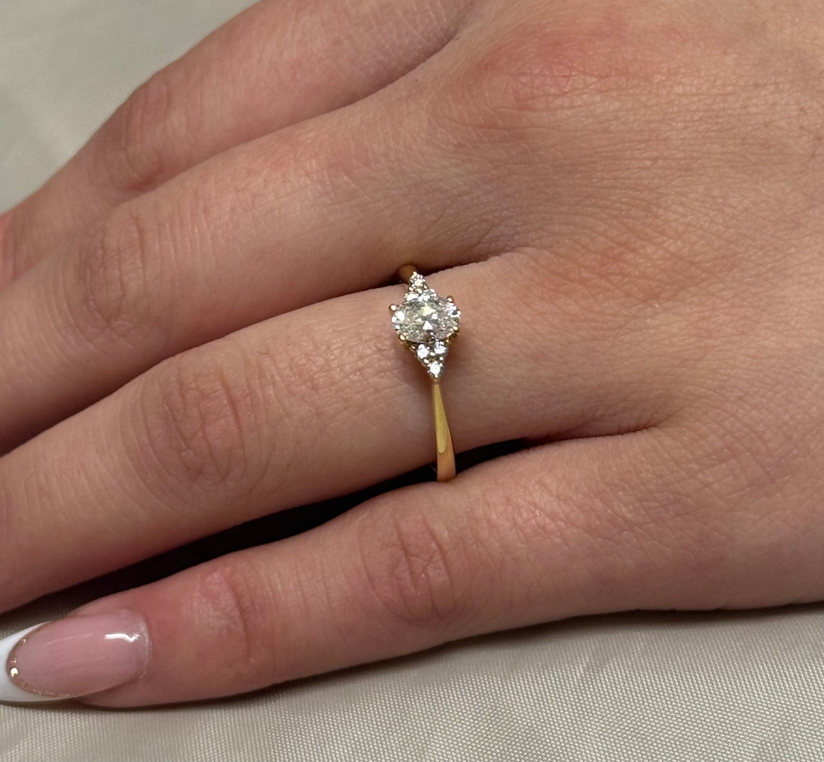 18K Yellow Gold 50pt Oval and Brilliant Diamond Ring