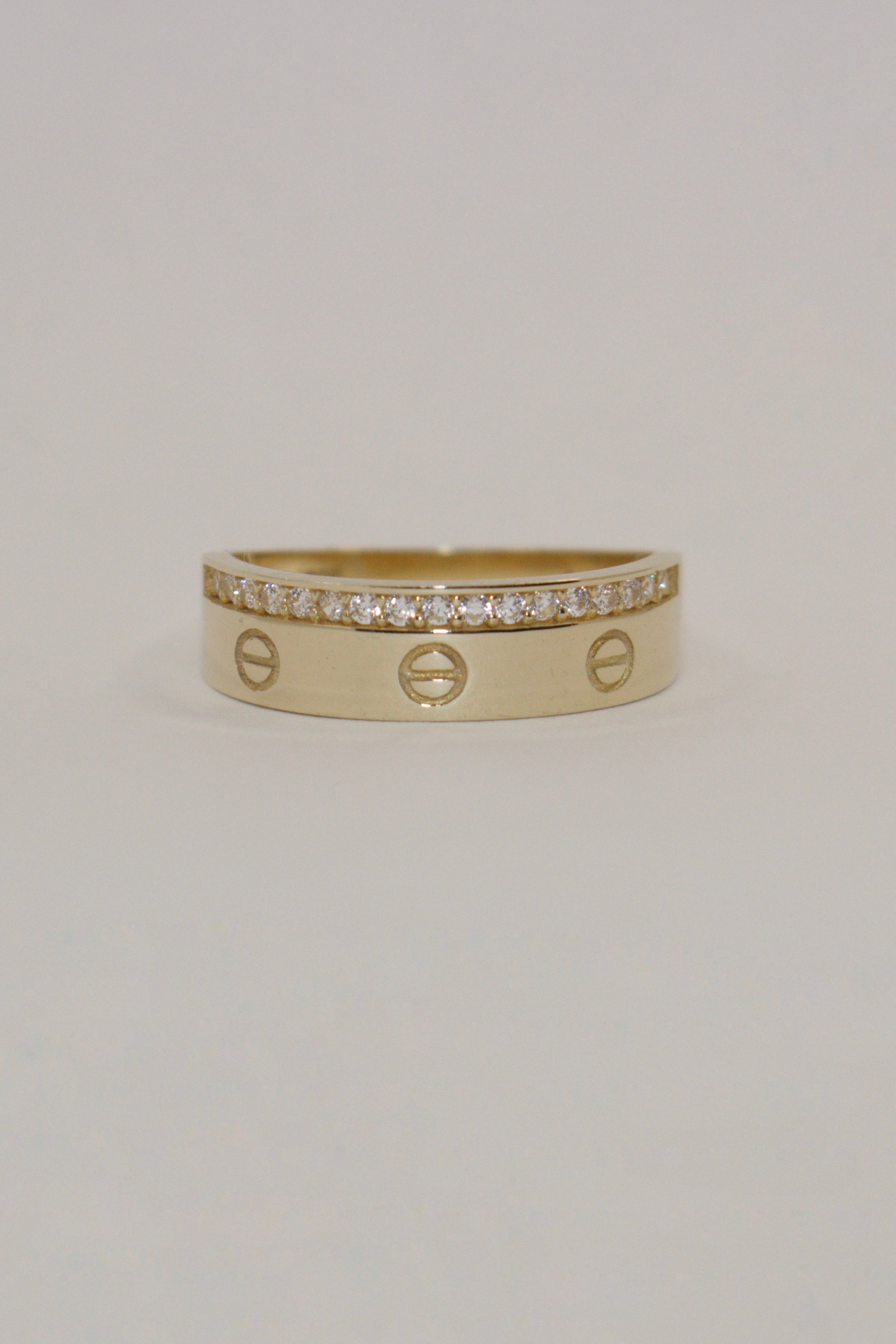 9K Yellow Gold CZ Screw Ring