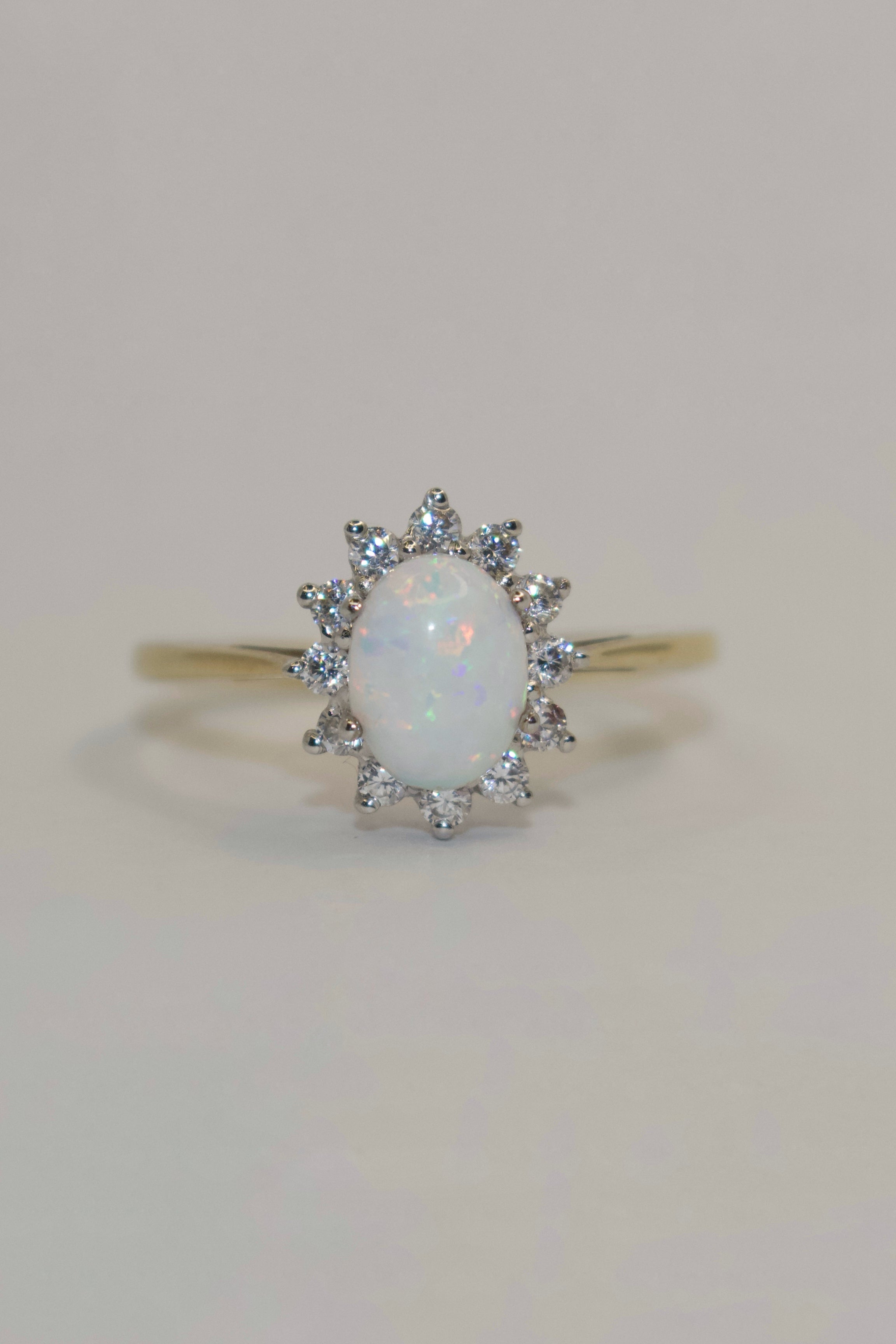 9K Yellow Gold Opal and CZ Cluster Ring