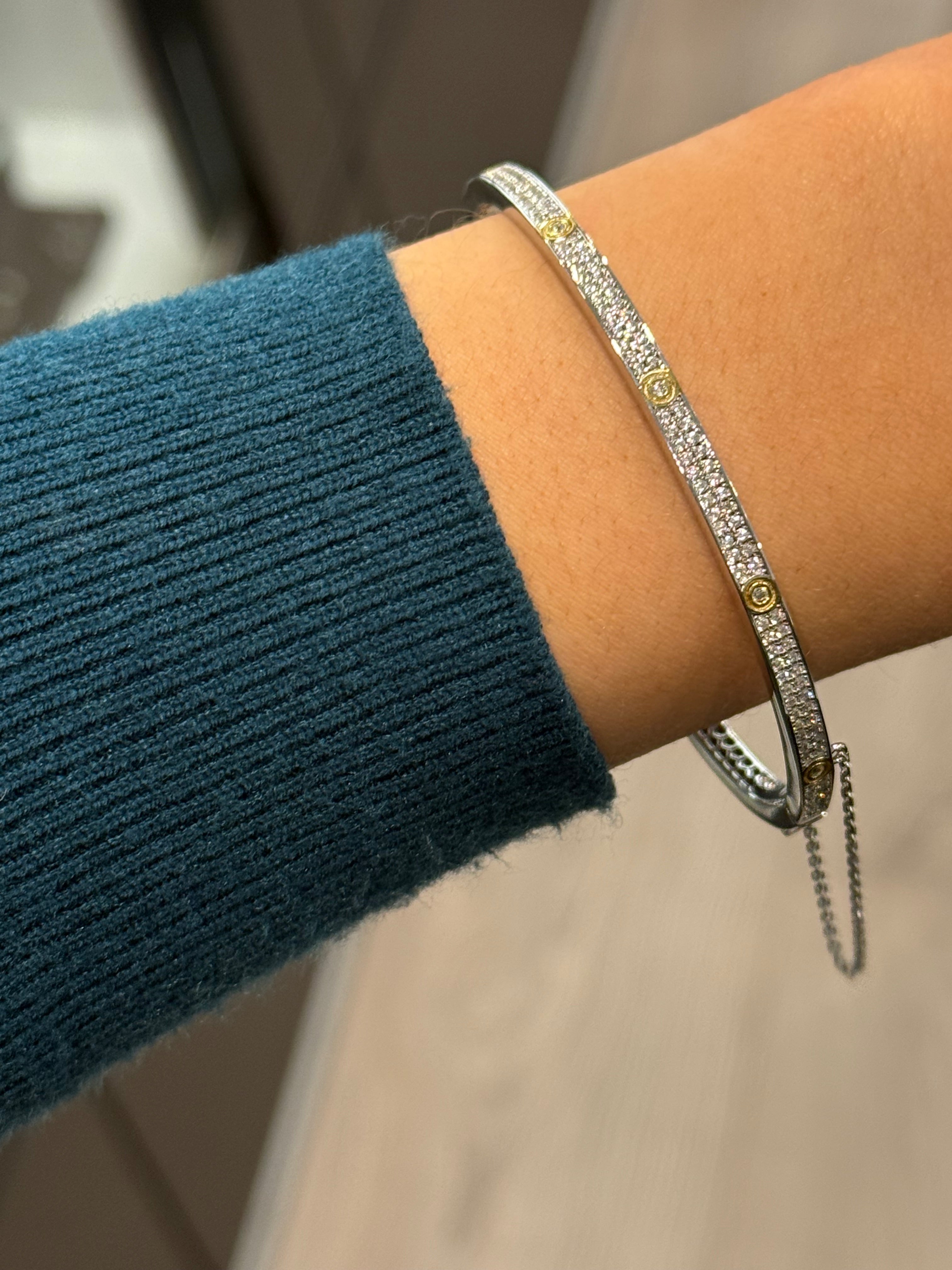 Sterling Silver Cz Bangle with Gold Plated Screws