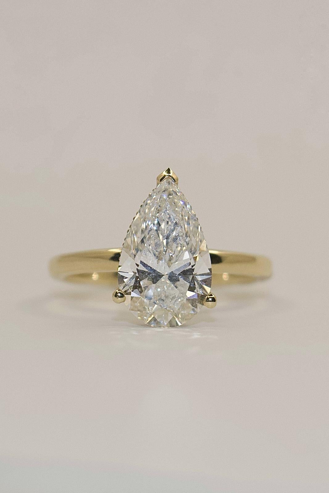 9K Laboratory Grown Diamond 3.01ct Pear Solitaire with a Hidden Halo