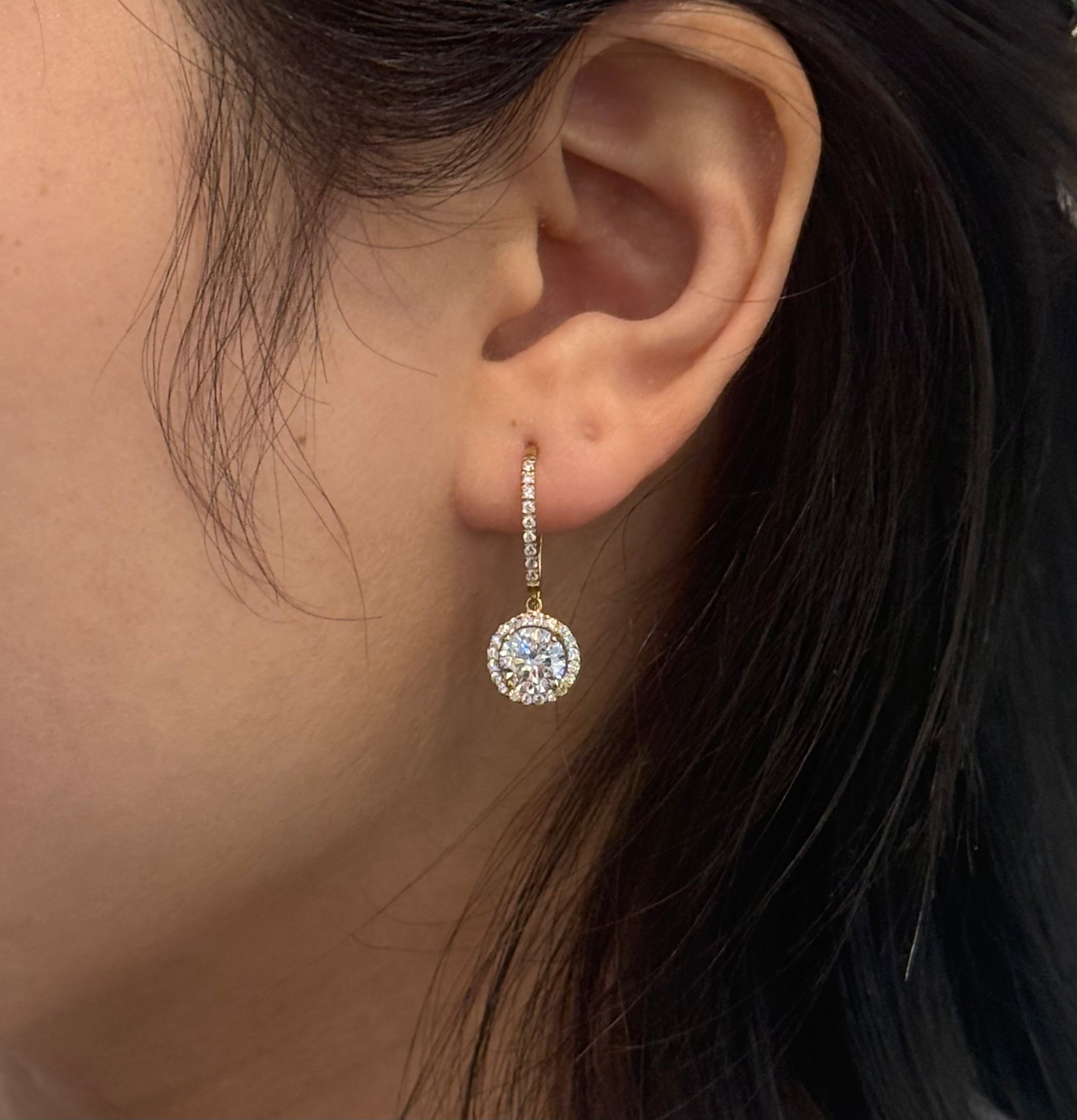 9ct Yellow Gold Cz Halo Drop Earrings