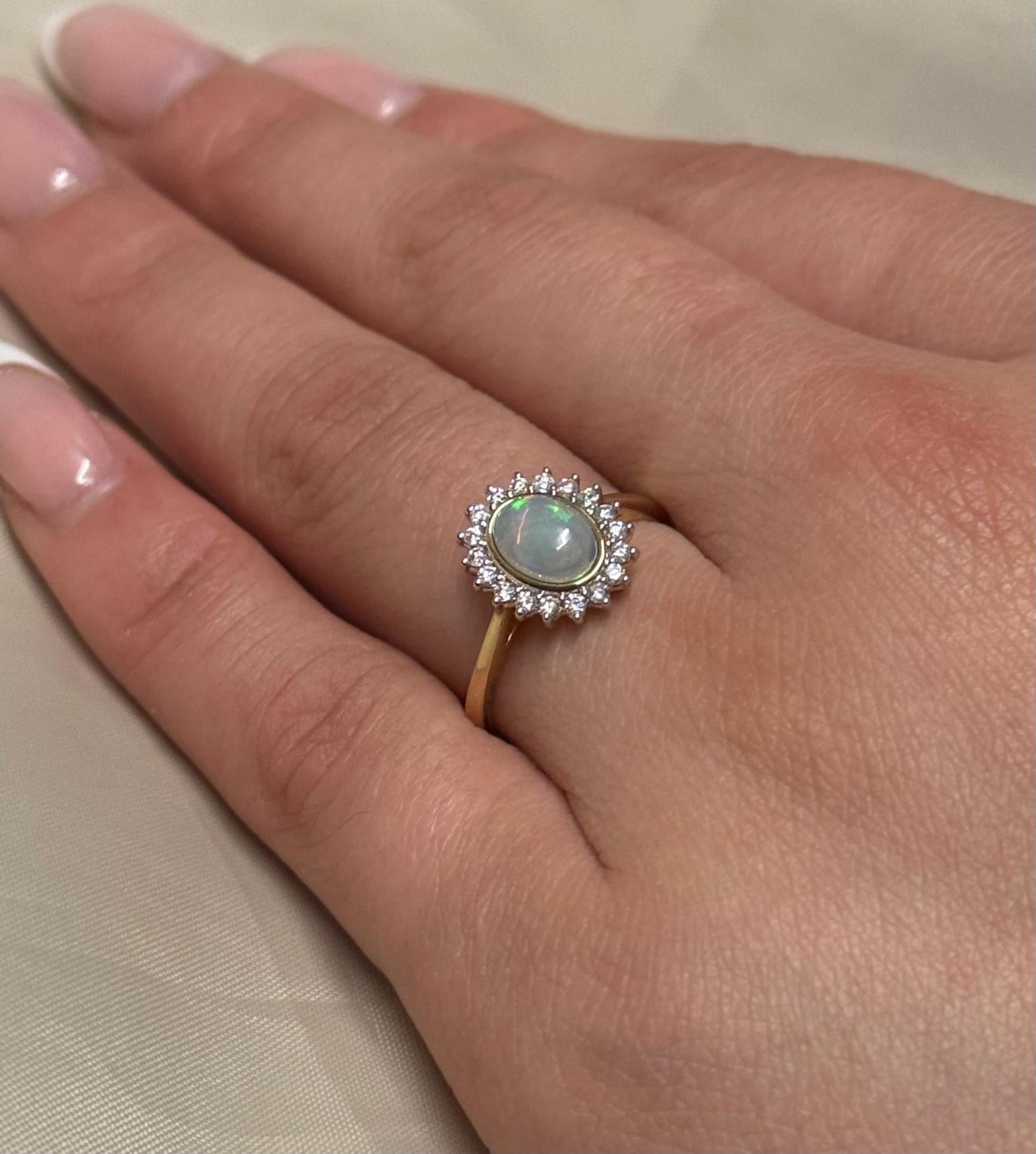 9K Yellow Gold Opal and Diamond Cluster Ring