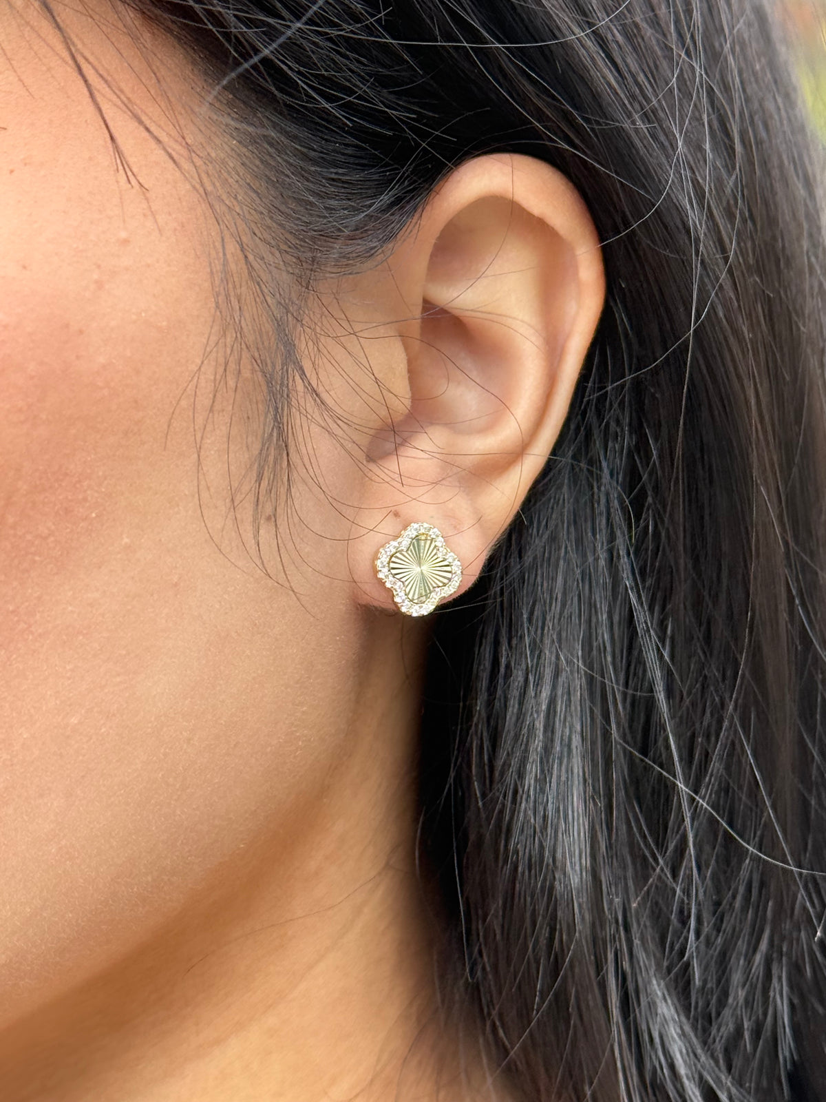 Gold Plated Sterling Silver Cz Clover Studs