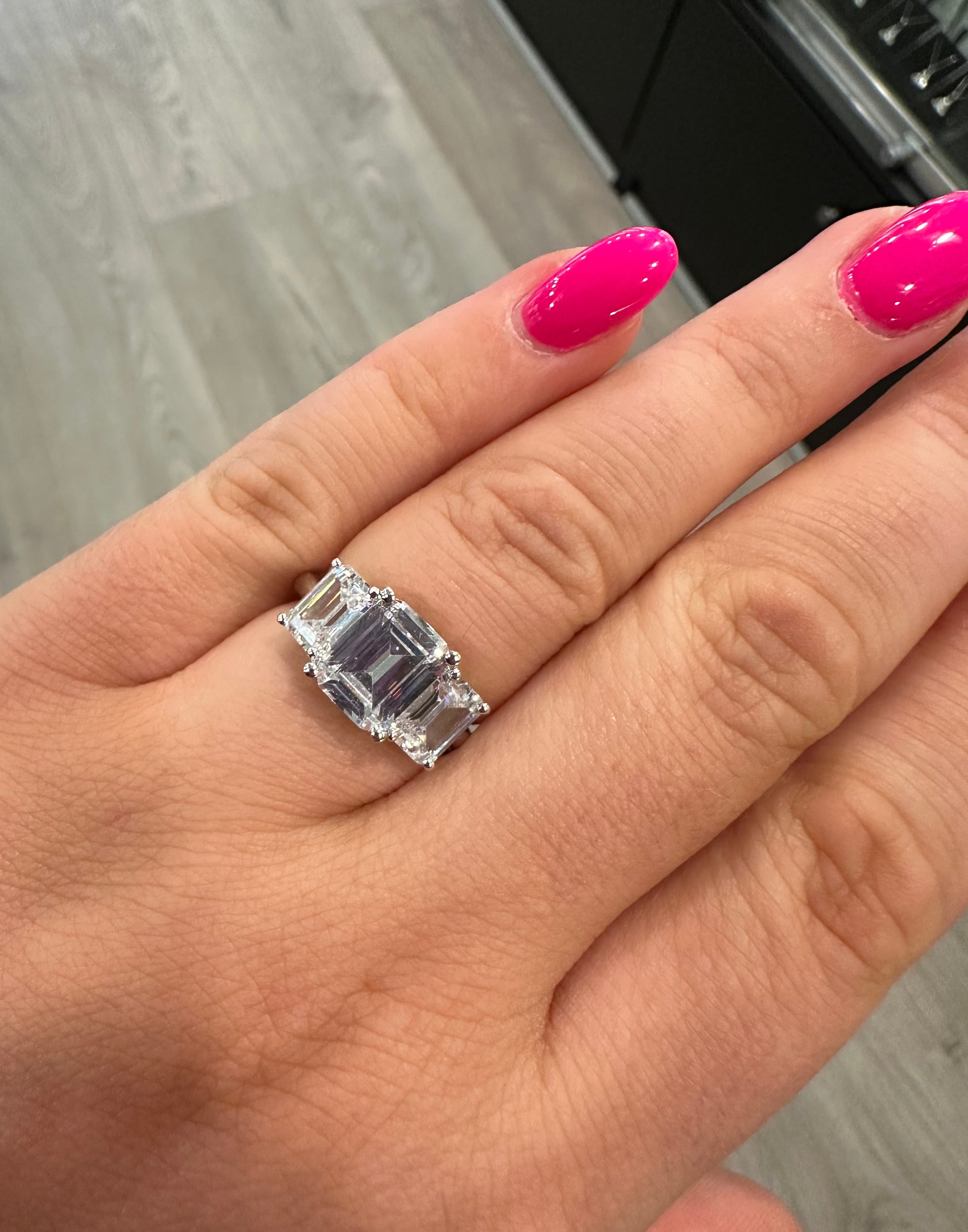 Sterling Silver Emerald Cut CZ Three Stone