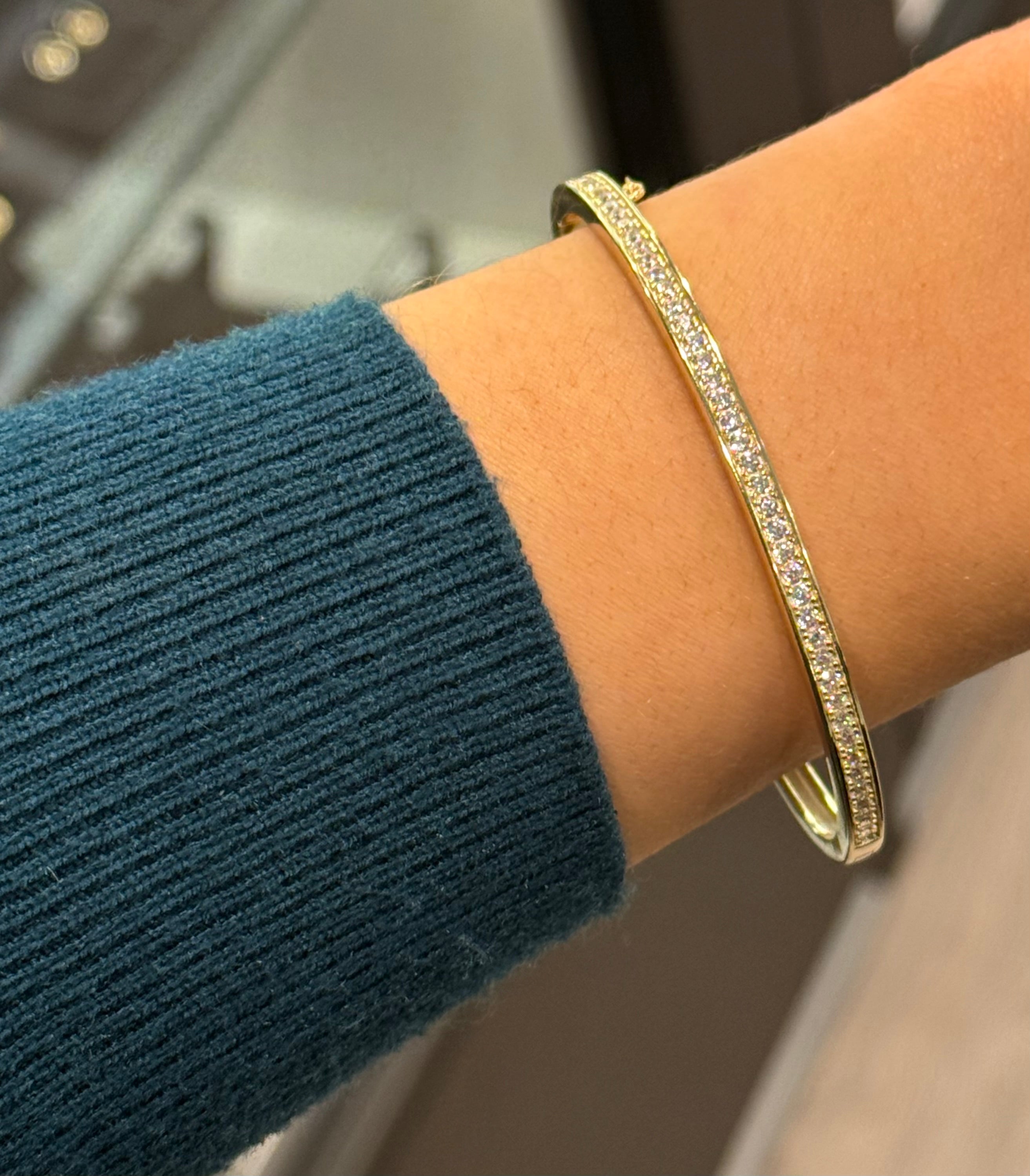 Gold Plated Sterling Silver Grain Set Cz Bangle