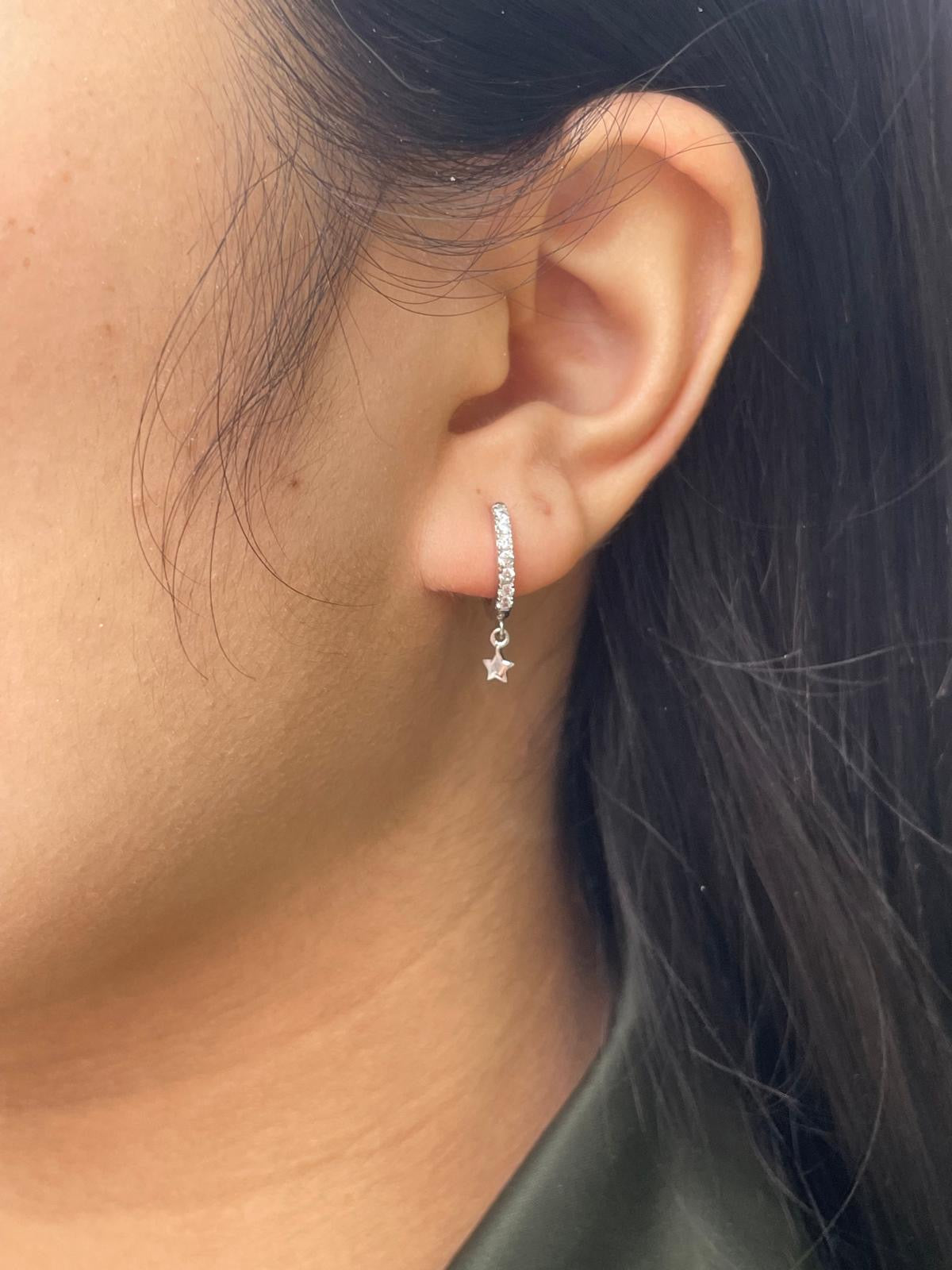 Sterling Silver Cz Star Hoop Earrings