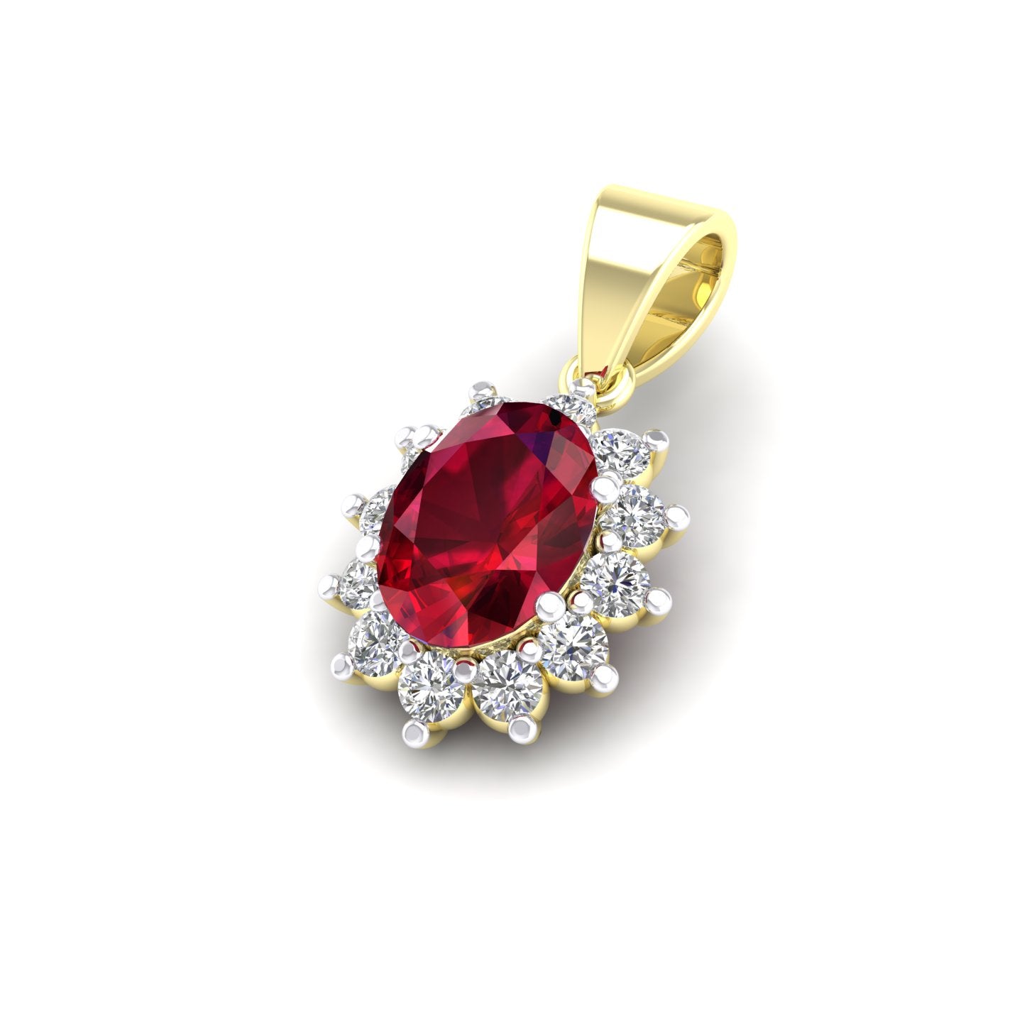 9ct Yellow Gold Red Stone Oval CZ Cluster Pendant