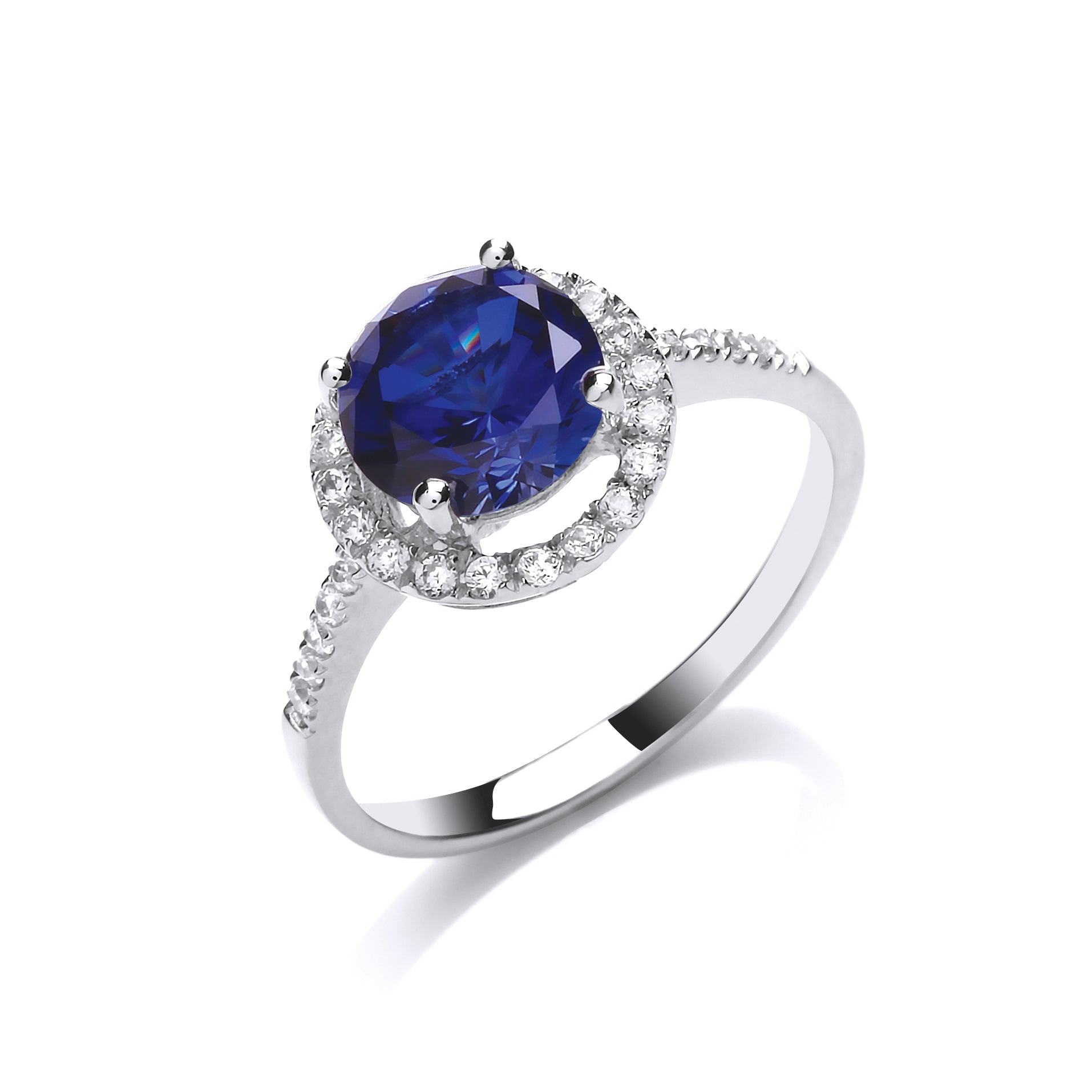 Sterling Silver Blue Cz Halo Dress Ring