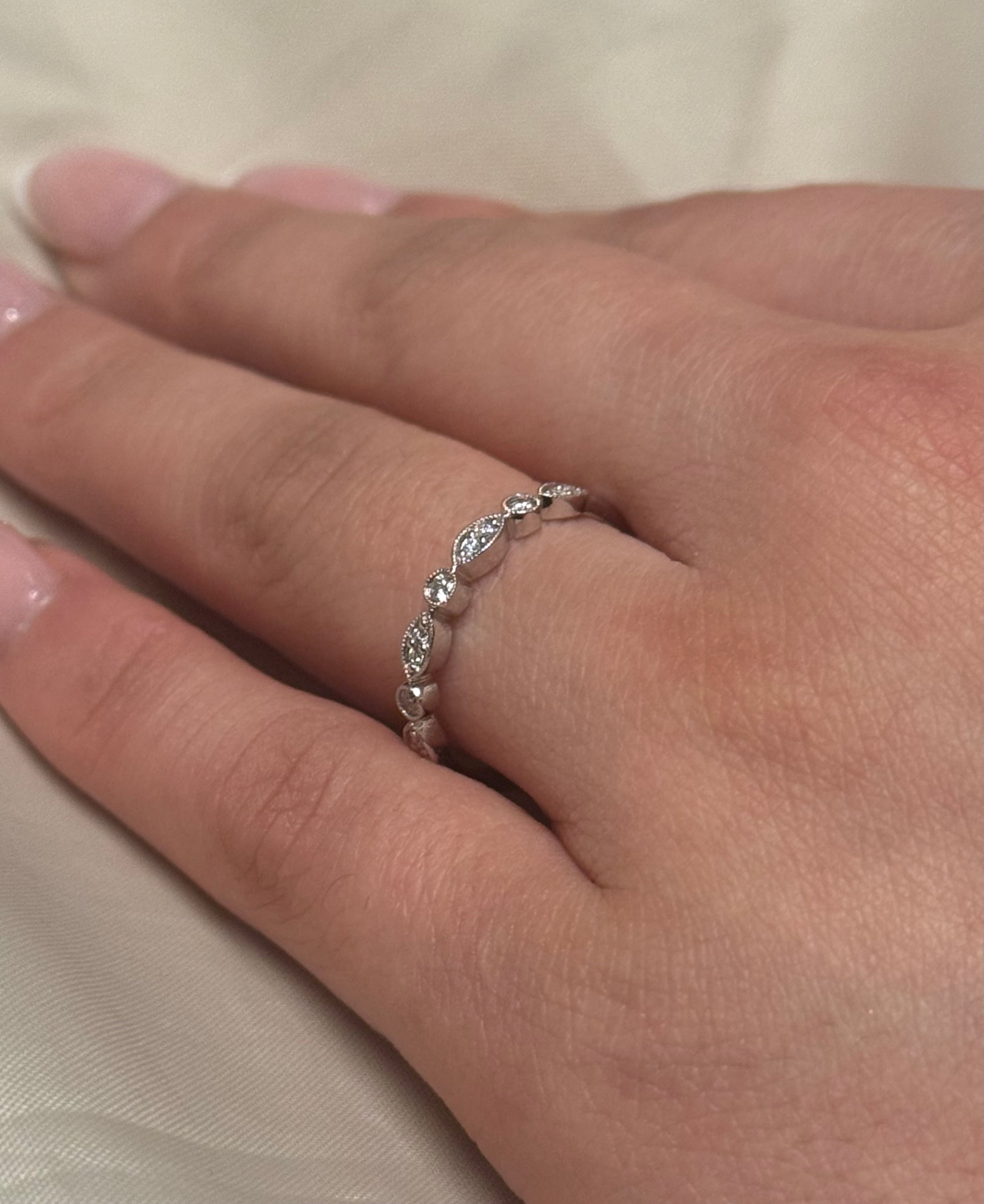 9k White Gold Marquise & Brilliant Grain Set Diamond Band
