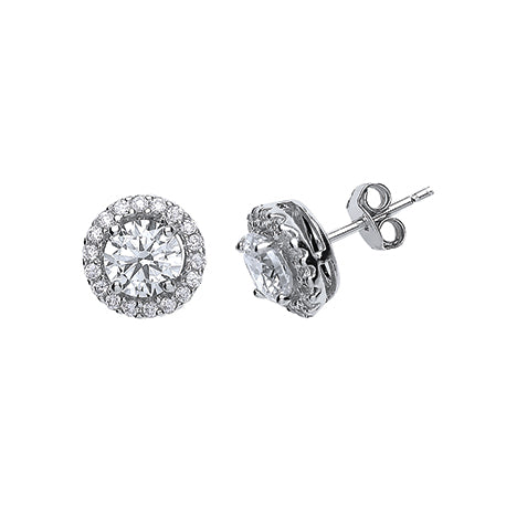 Sterling Silver Cubic Zirconia Halo Stud Earrings