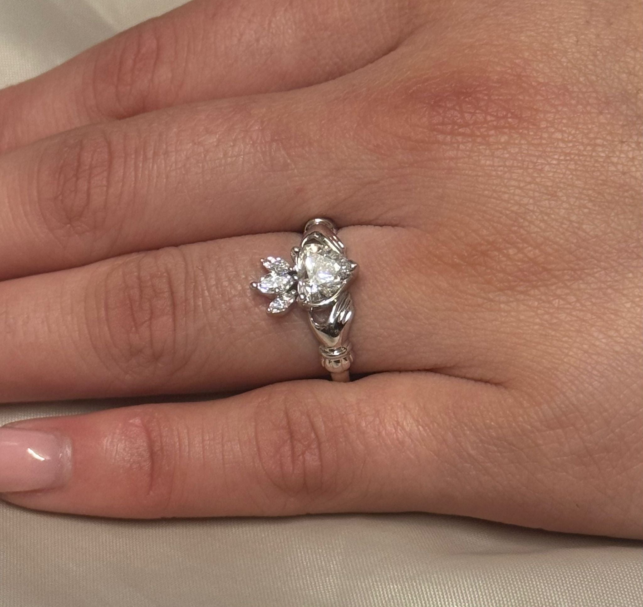 9K White Gold Laboratory Grown Diamond Claddagh Ring