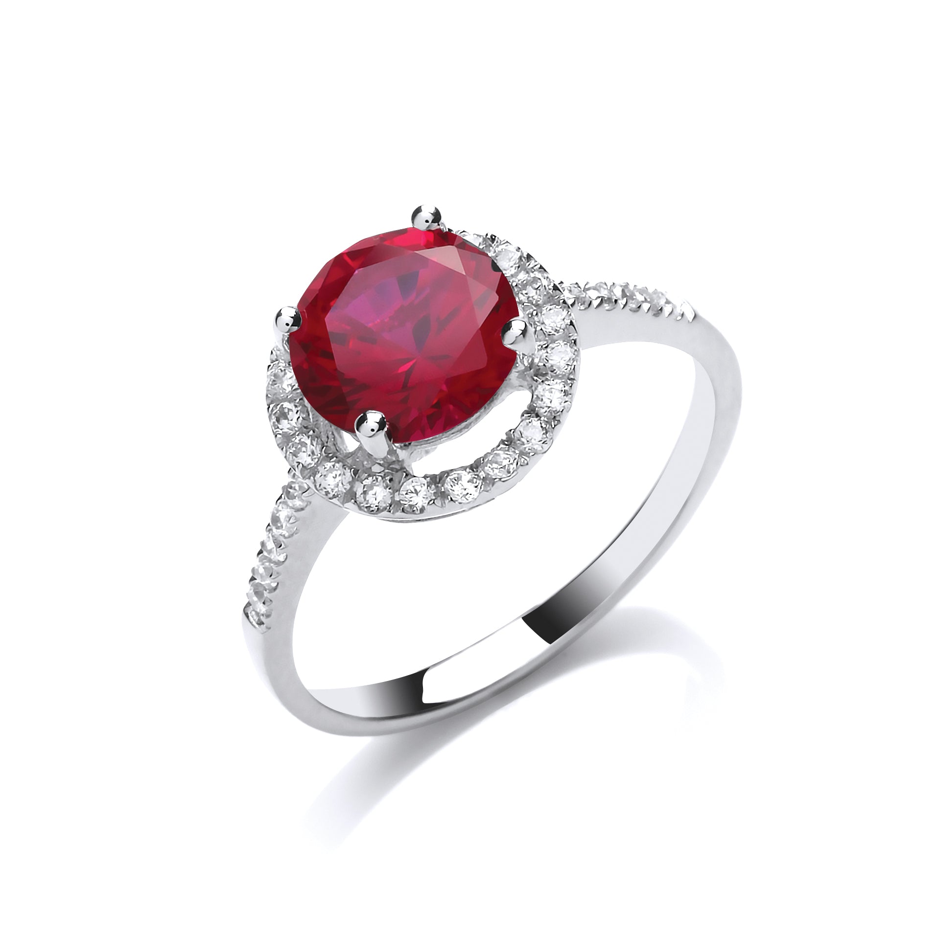 Sterling Silver Red Cz Halo Dress Ring