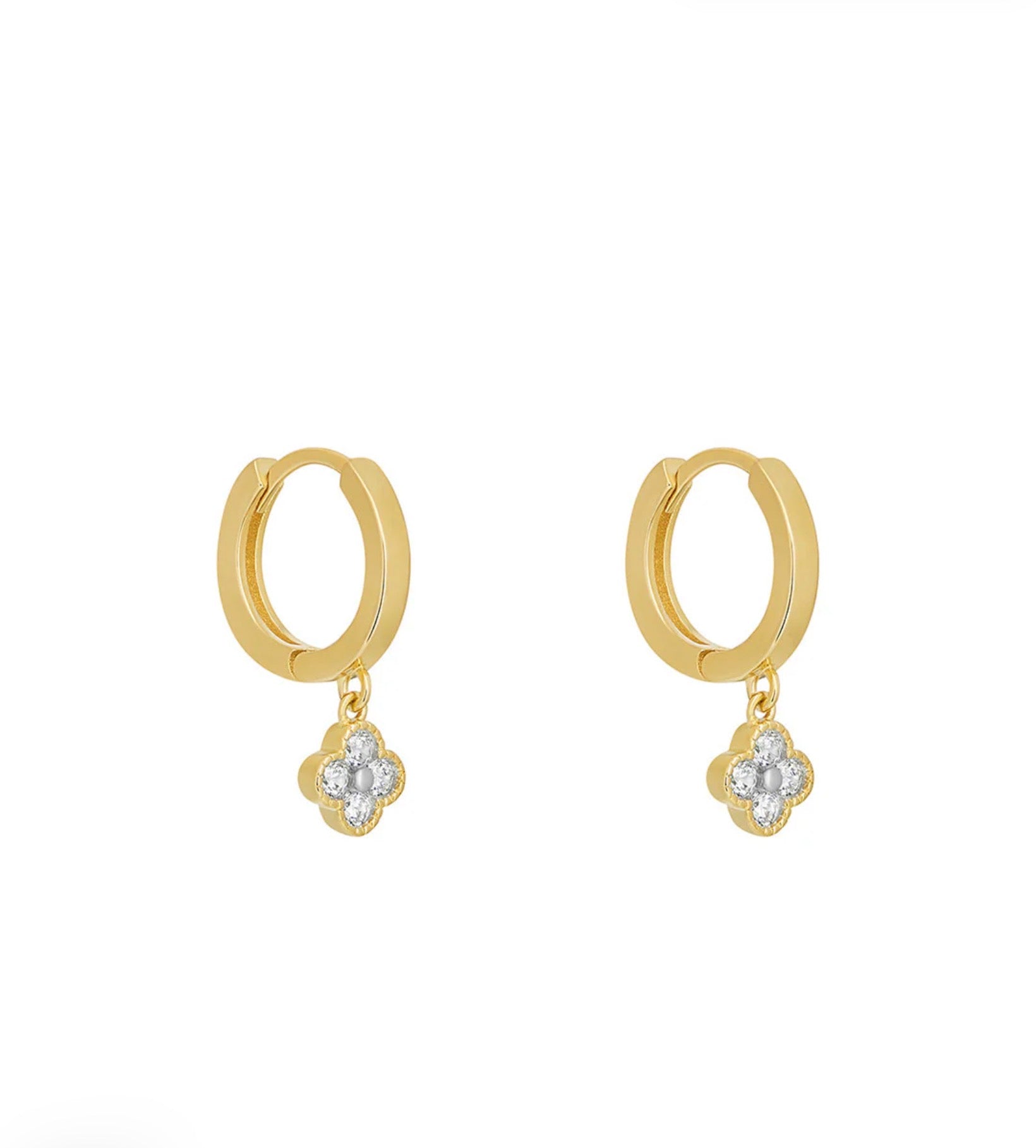Gold Plated Sterling Silver CZ Clover Huggies