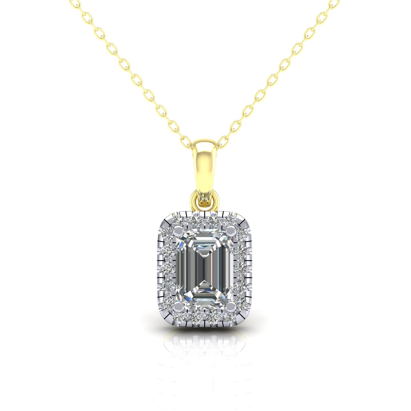 9ct Yellow Gold Emerald Cut CZ Halo Pendant