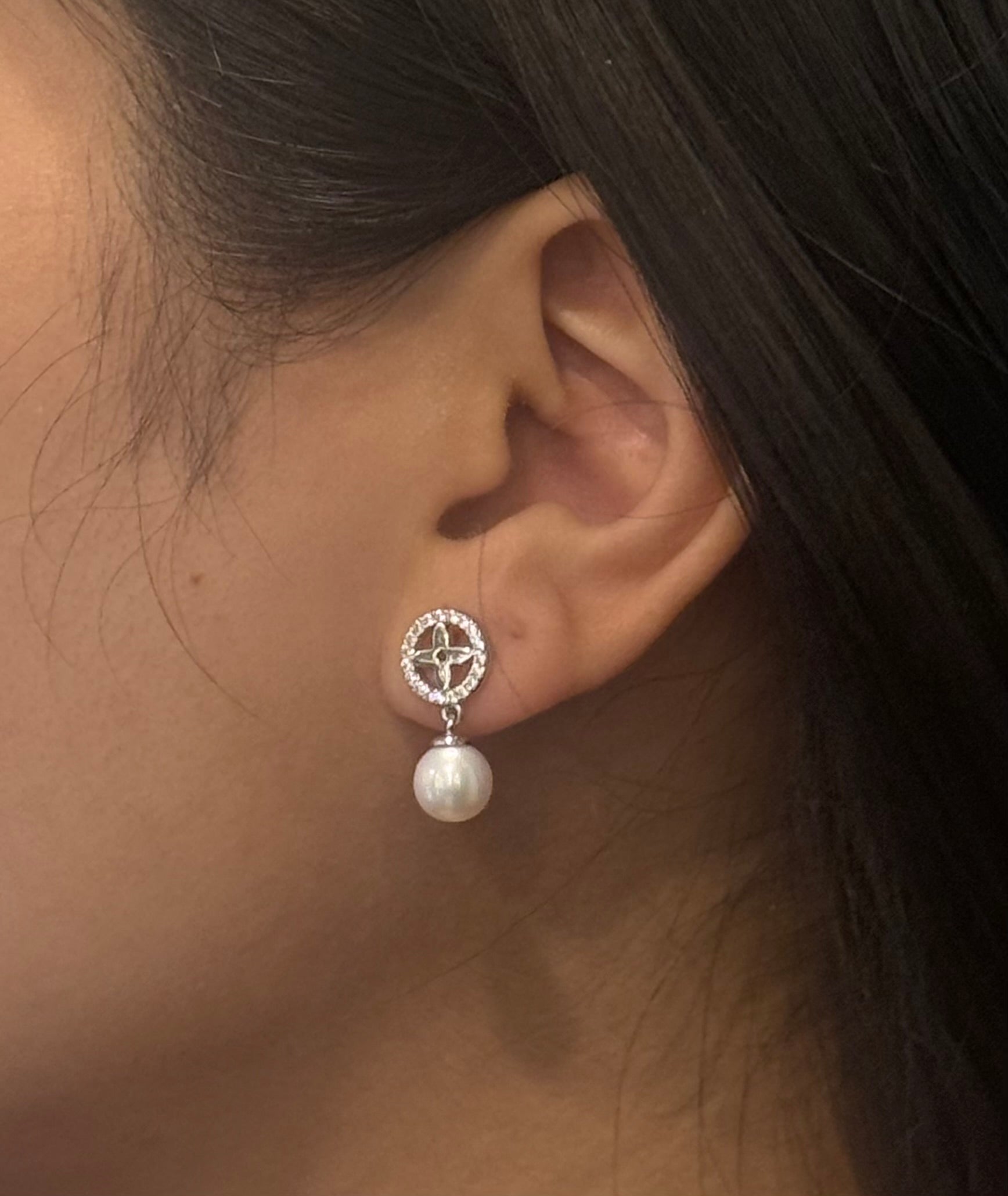 Sterling Silver Quatrefoil Pearl Drop Earrings