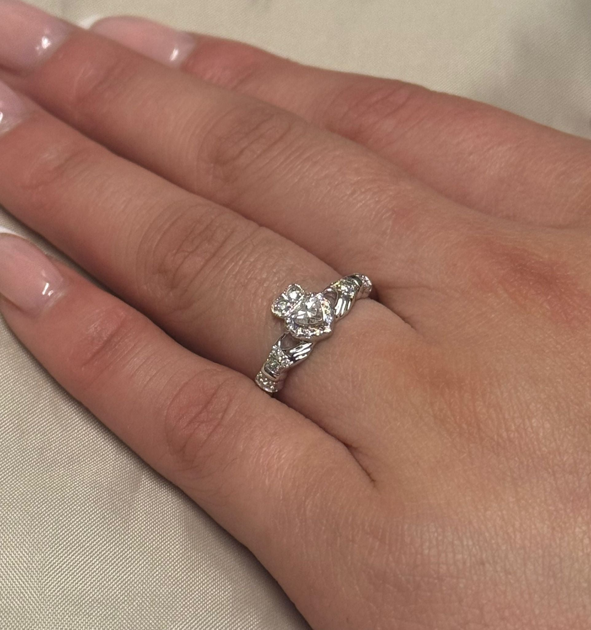 9K White Gold Diamond Claddagh