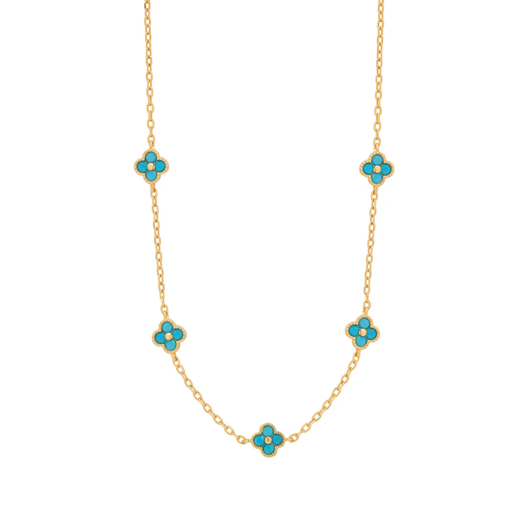 Gold Plated Sterling Silver Turquoise Clover Necklace