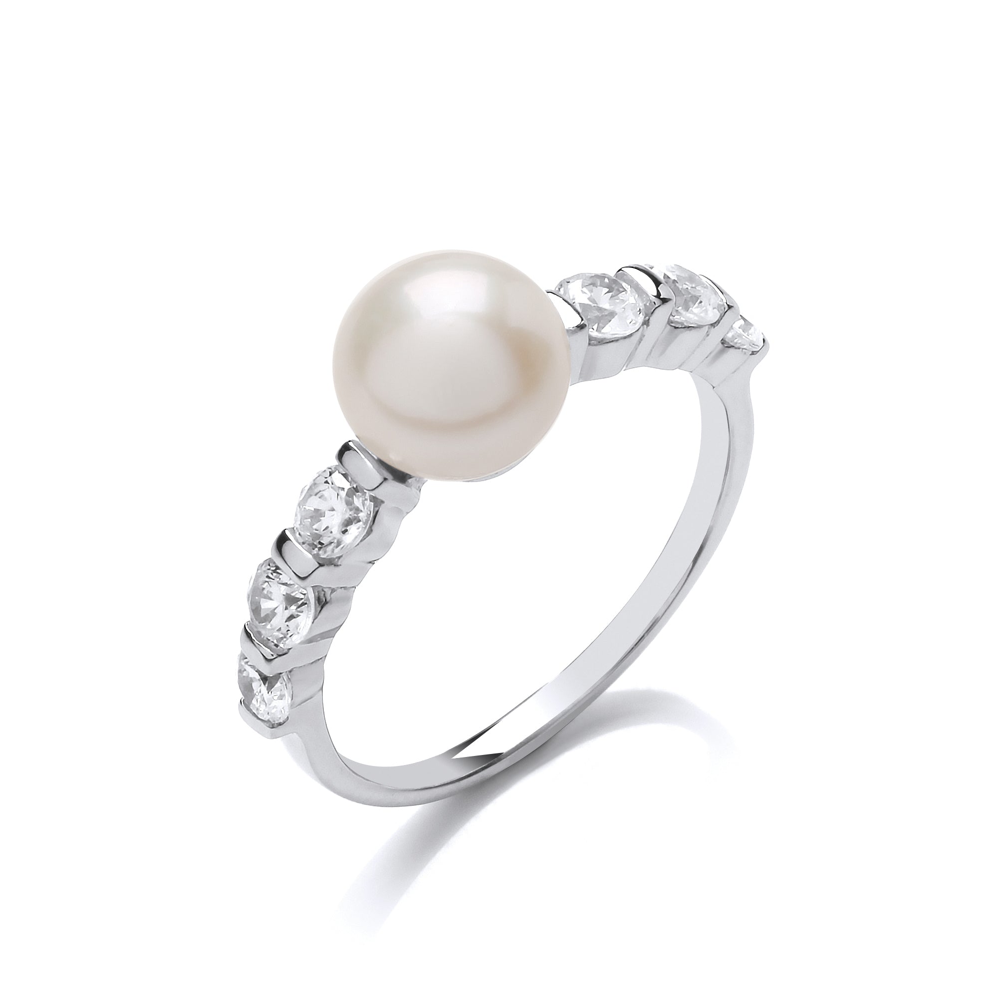 Sterling Silver Pearl with CZ Band