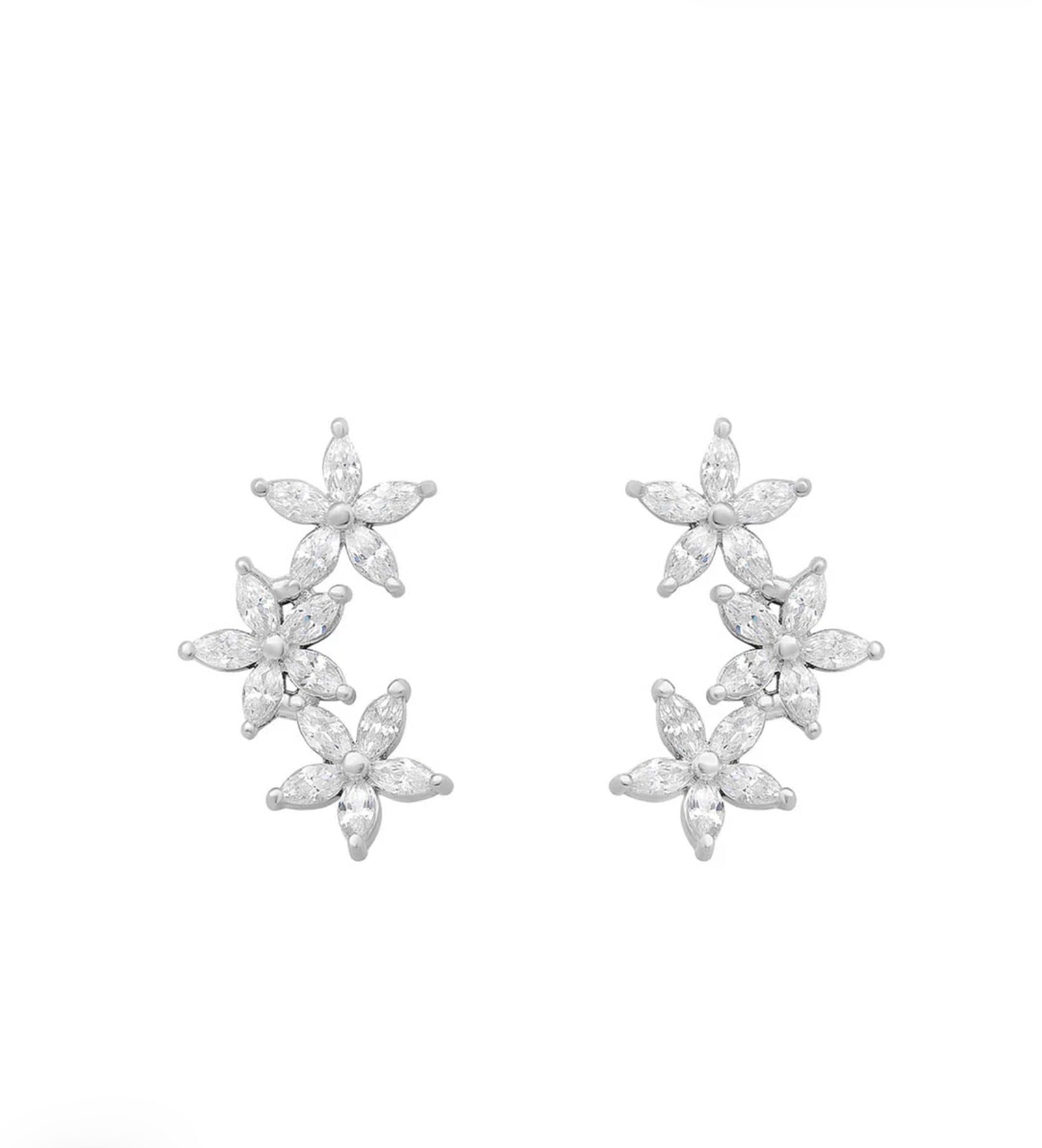 Sterling Silver Triple Flower Stud Earrings