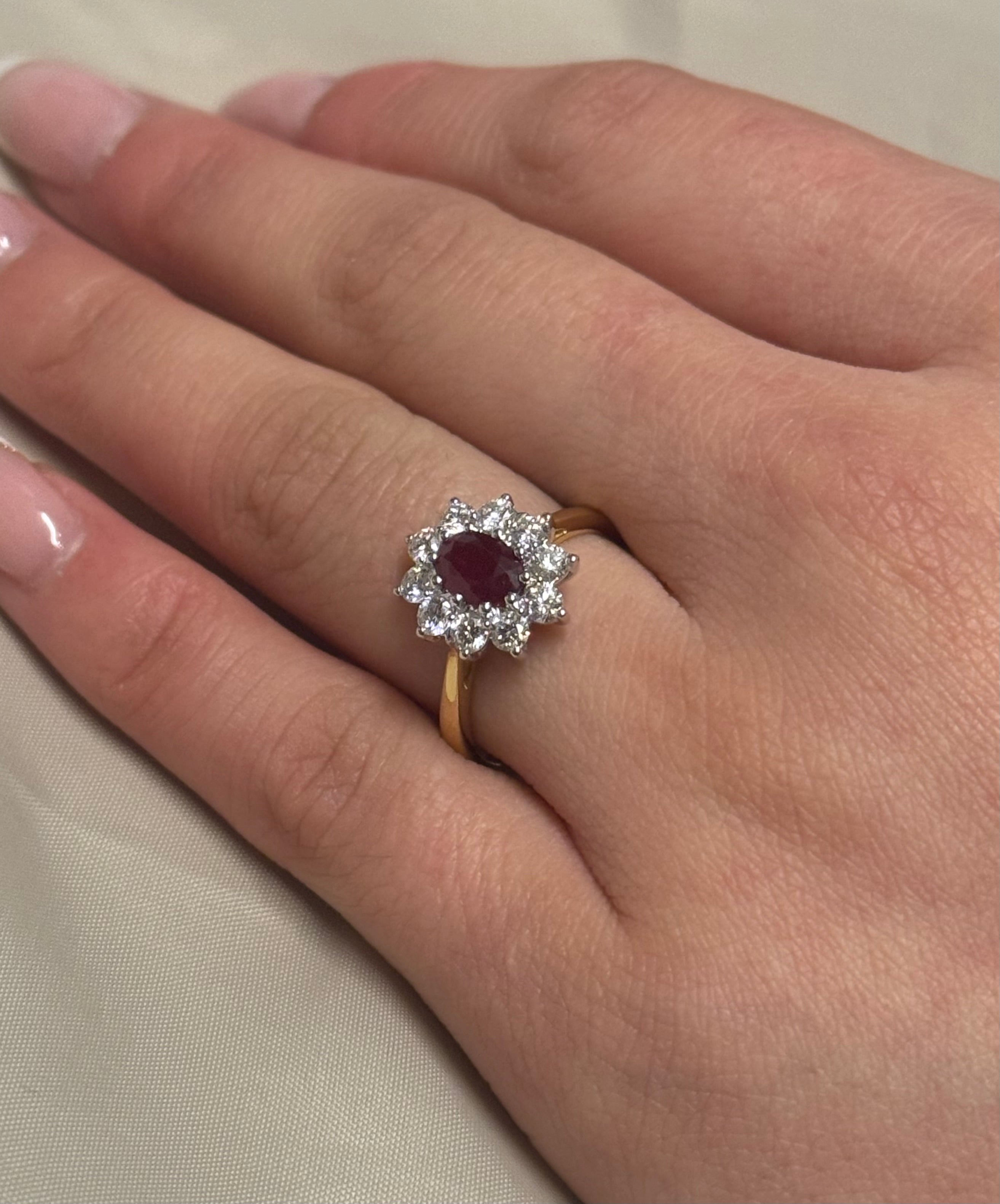 18ct Yellow Gold Ruby and Diamond Cluster Ring