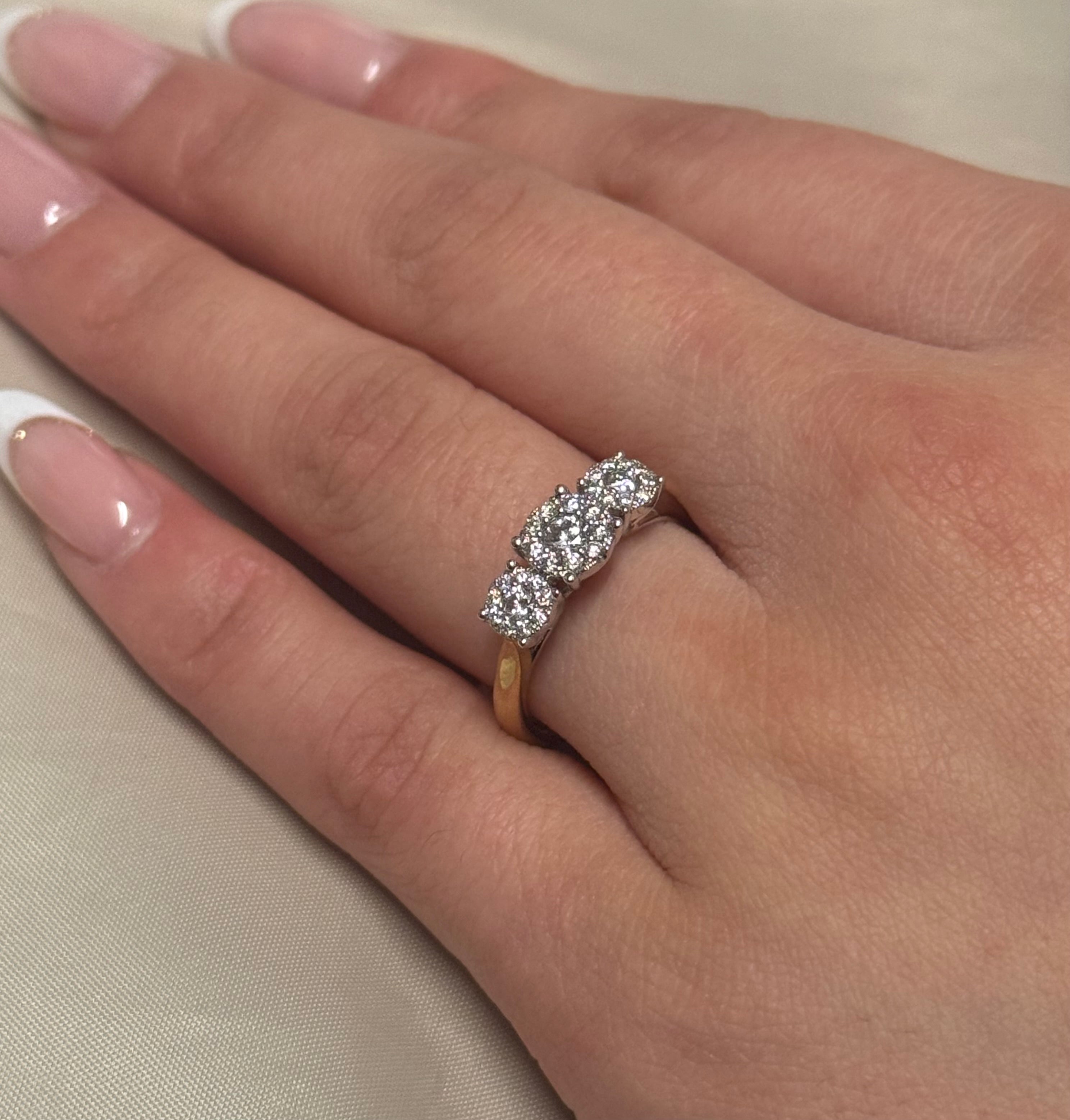 9K Yellow Gold Illusion Three Stone Diamond Ring