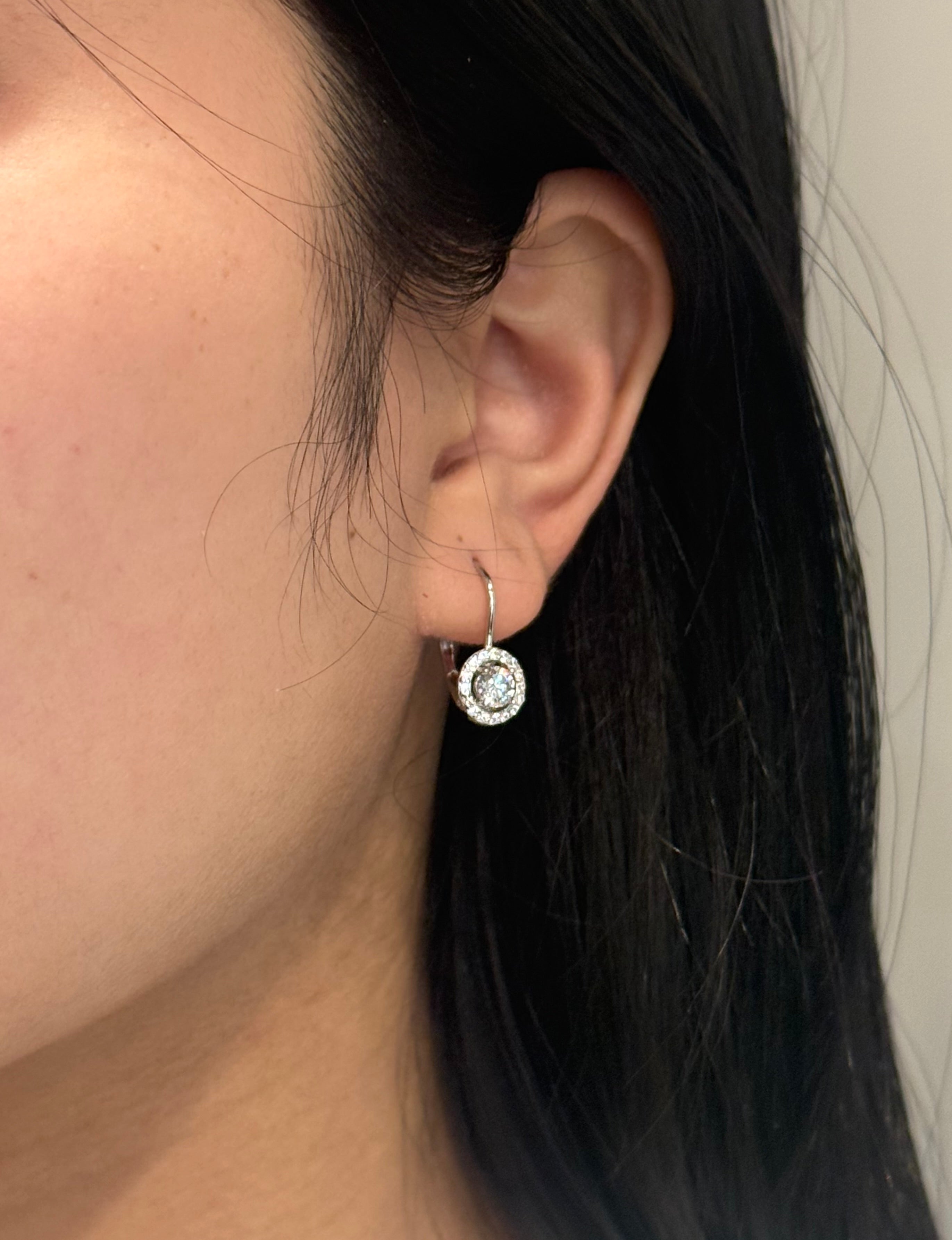 Sterling Silver Round Halo Drop Earrings