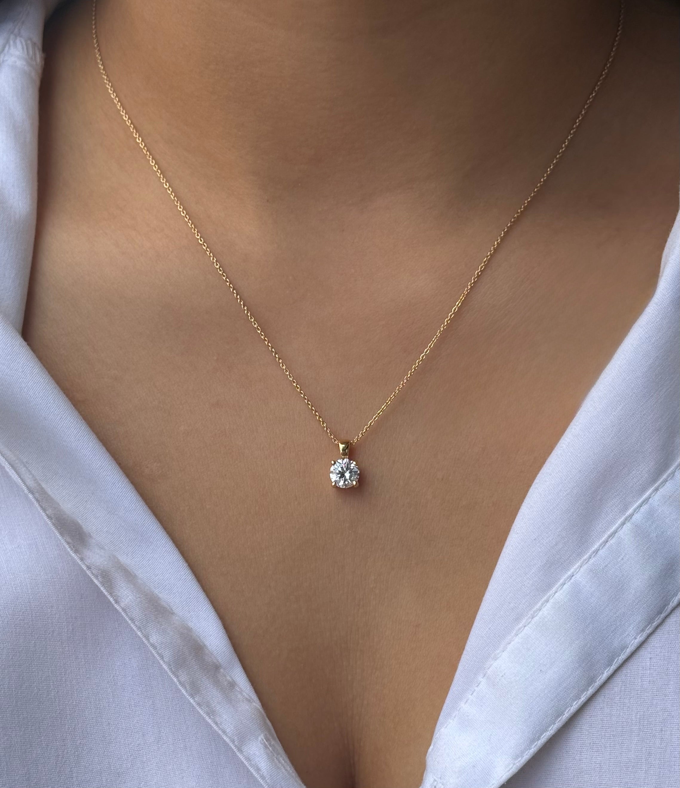 18k Yellow Gold 1ct Brilliant Cut Laboratory Grown Necklace