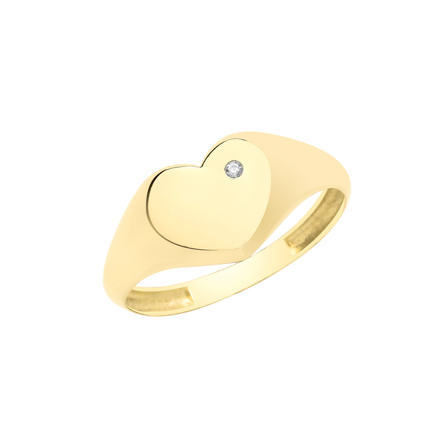 9K Yellow Gold CZ Heart Signet Ring