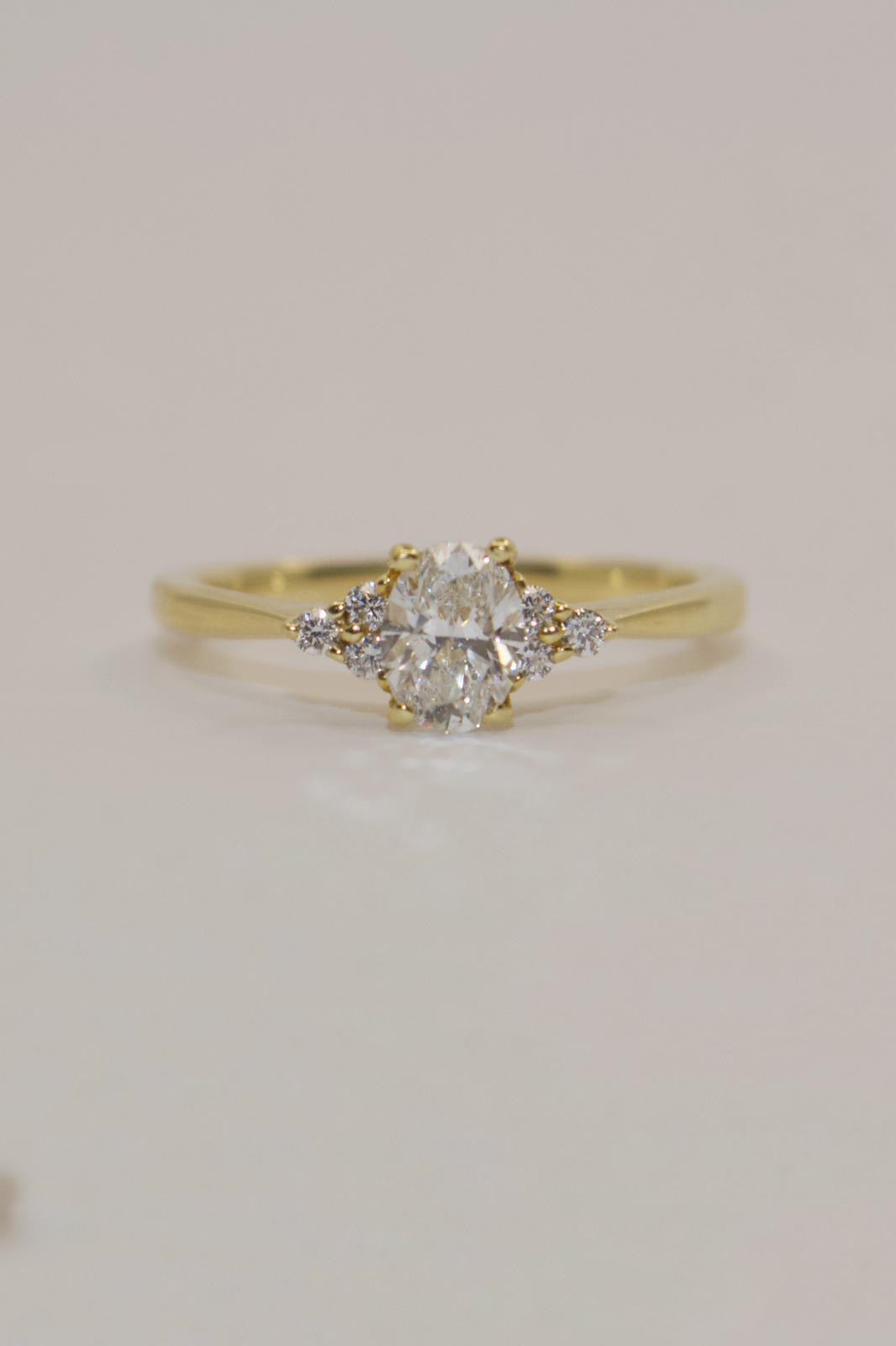 18K Yellow Gold 50pt Oval and Brilliant Diamond Ring