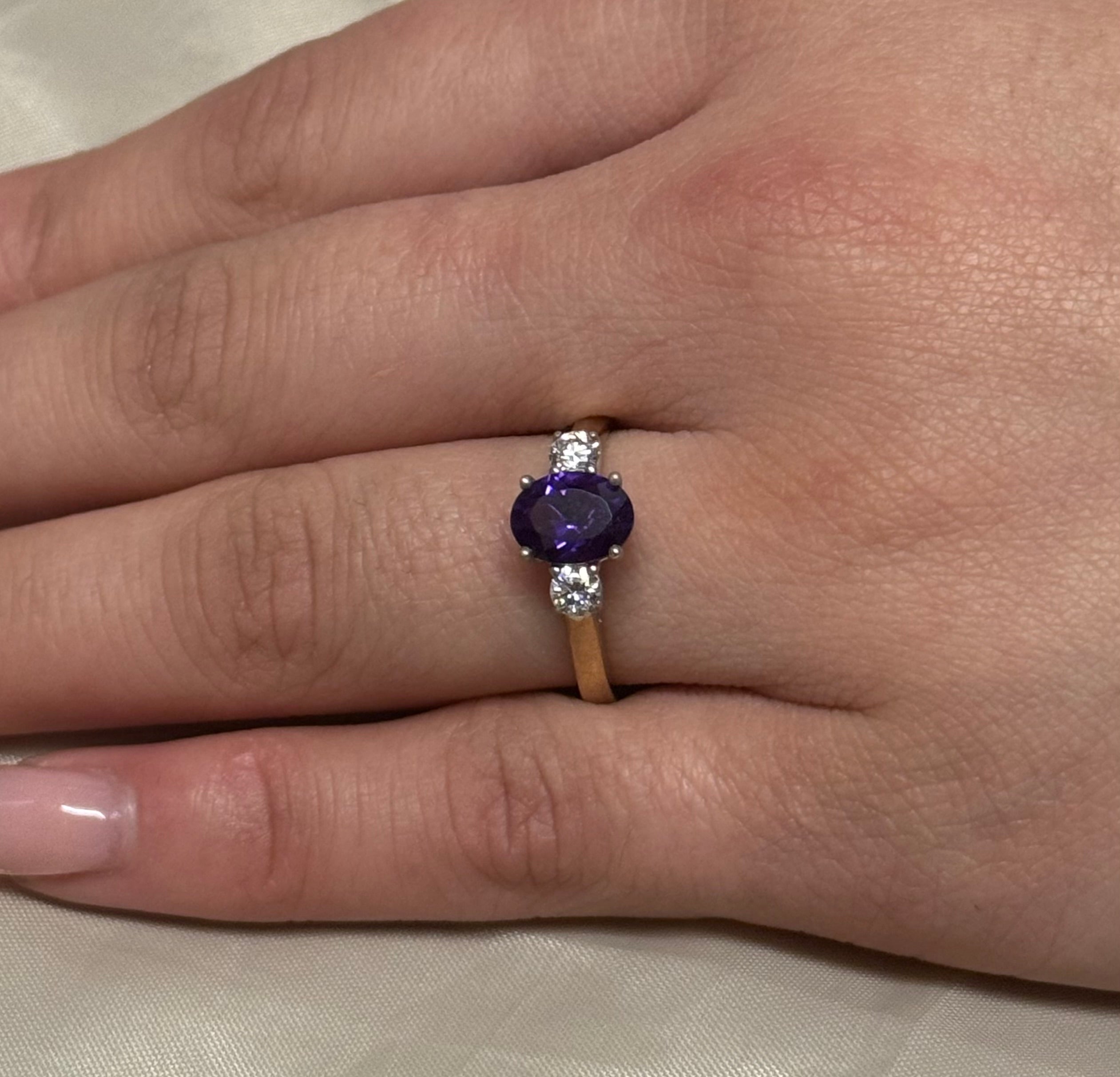 9ct Yellow Gold Amethyst & Diamond Ring