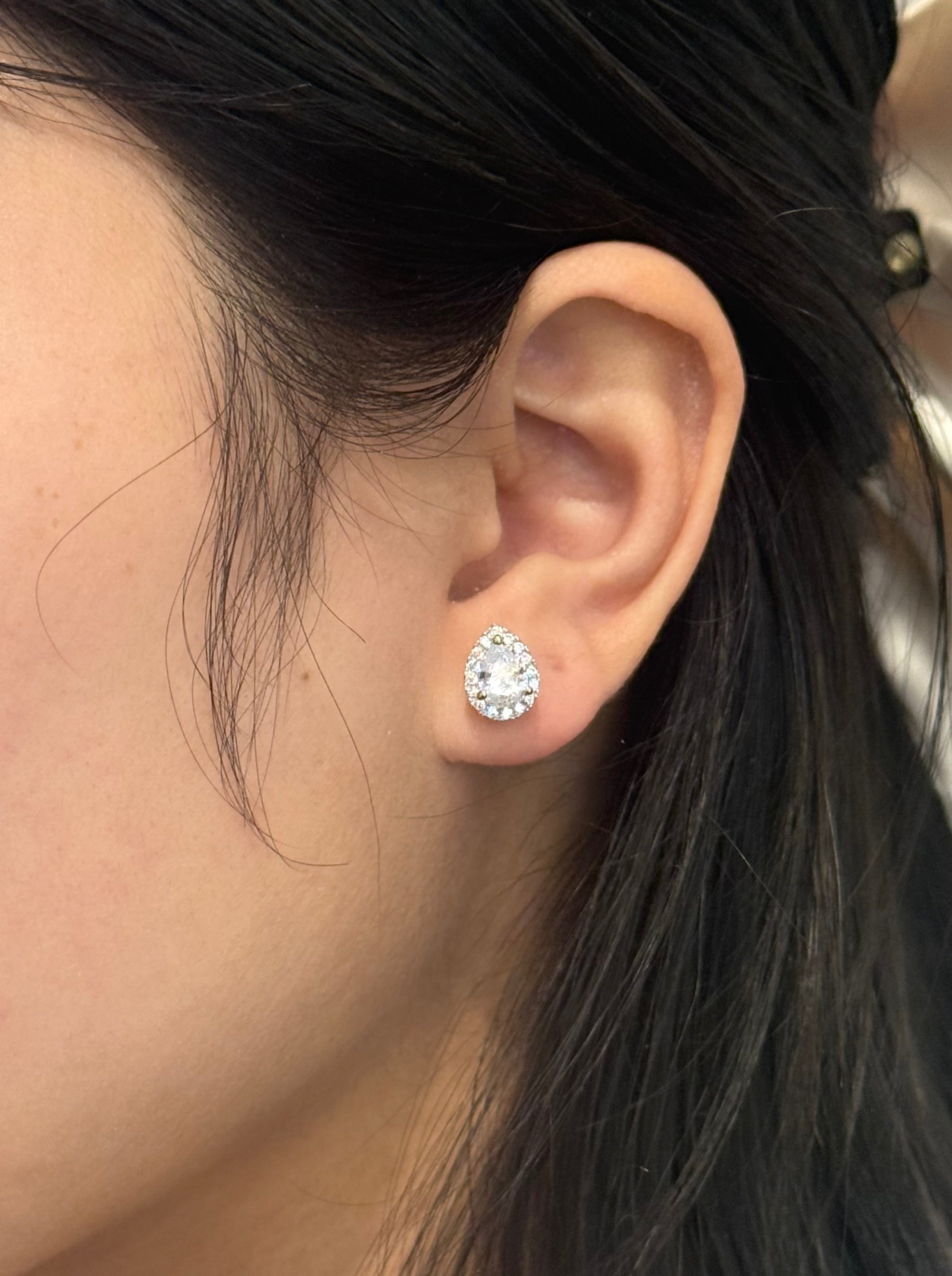 9ct Yellow Gold Pear Shaped Cz Halo Earrings