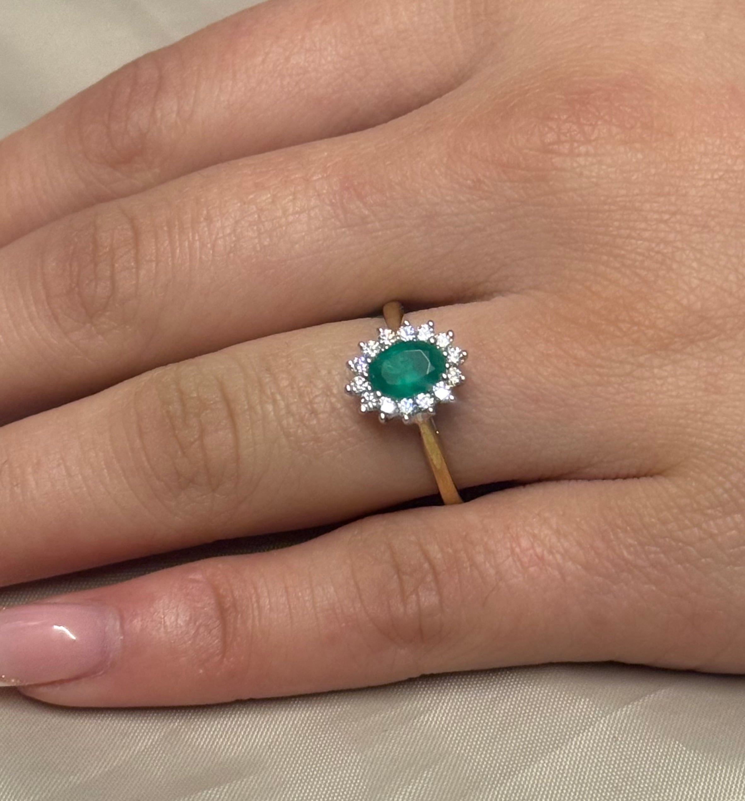 9K Yellow Gold Emerald and Diamond Cluster Ring