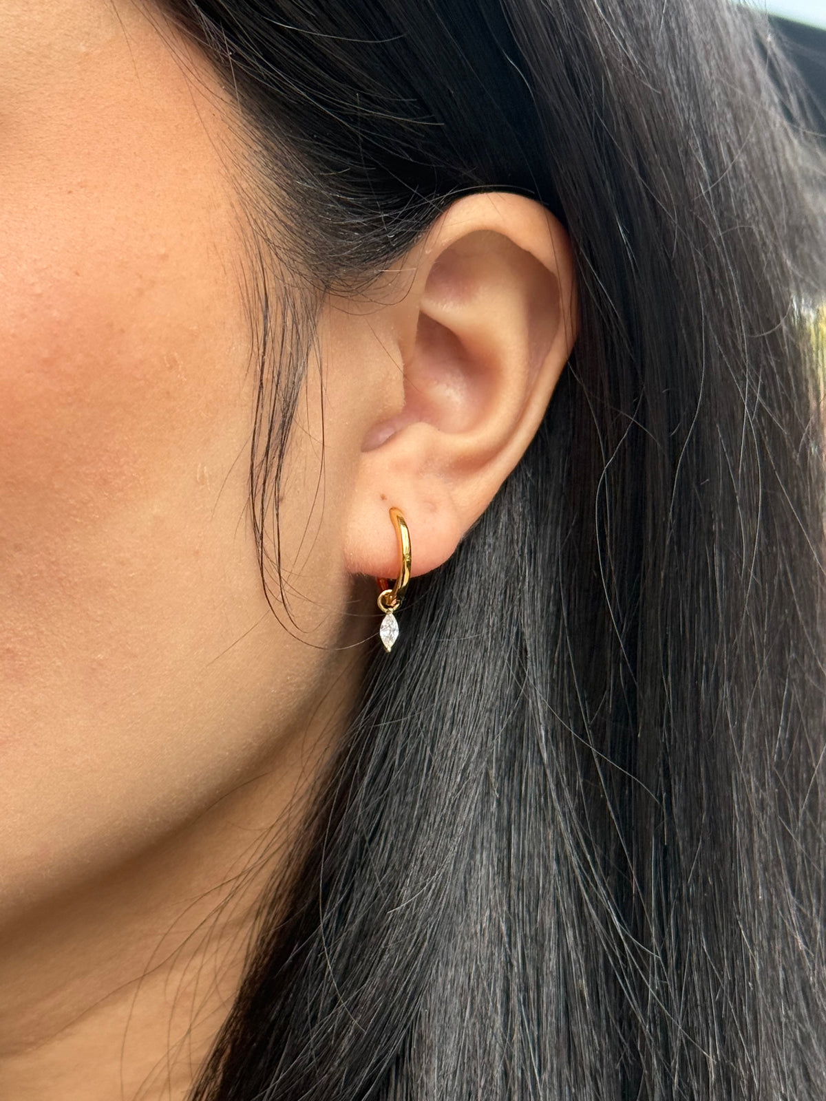 Gold Plated Sterling Silver Marquise Cz Drop Hoops