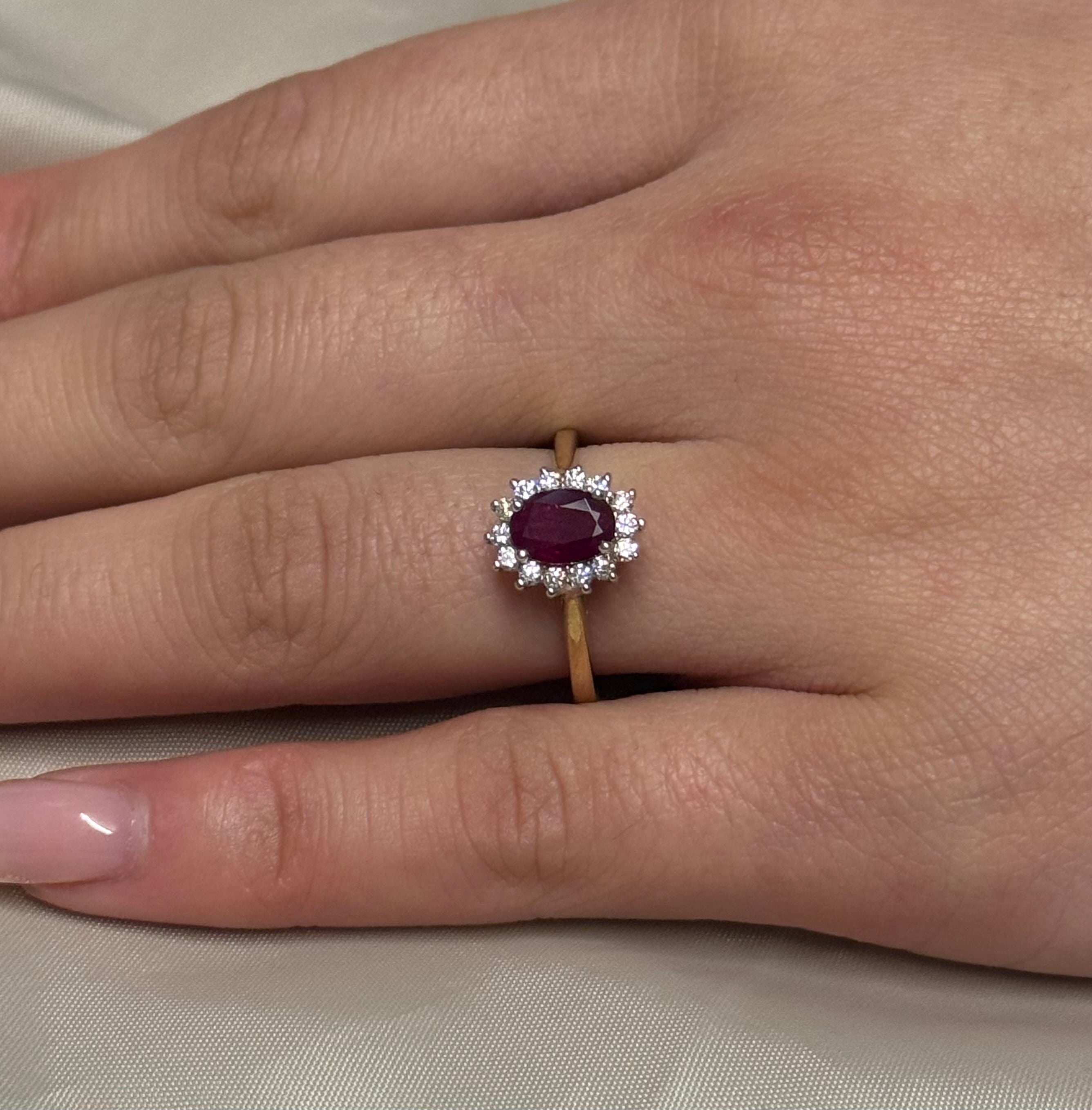 9K Yellow Gold Ruby and Diamond Cluster Ring