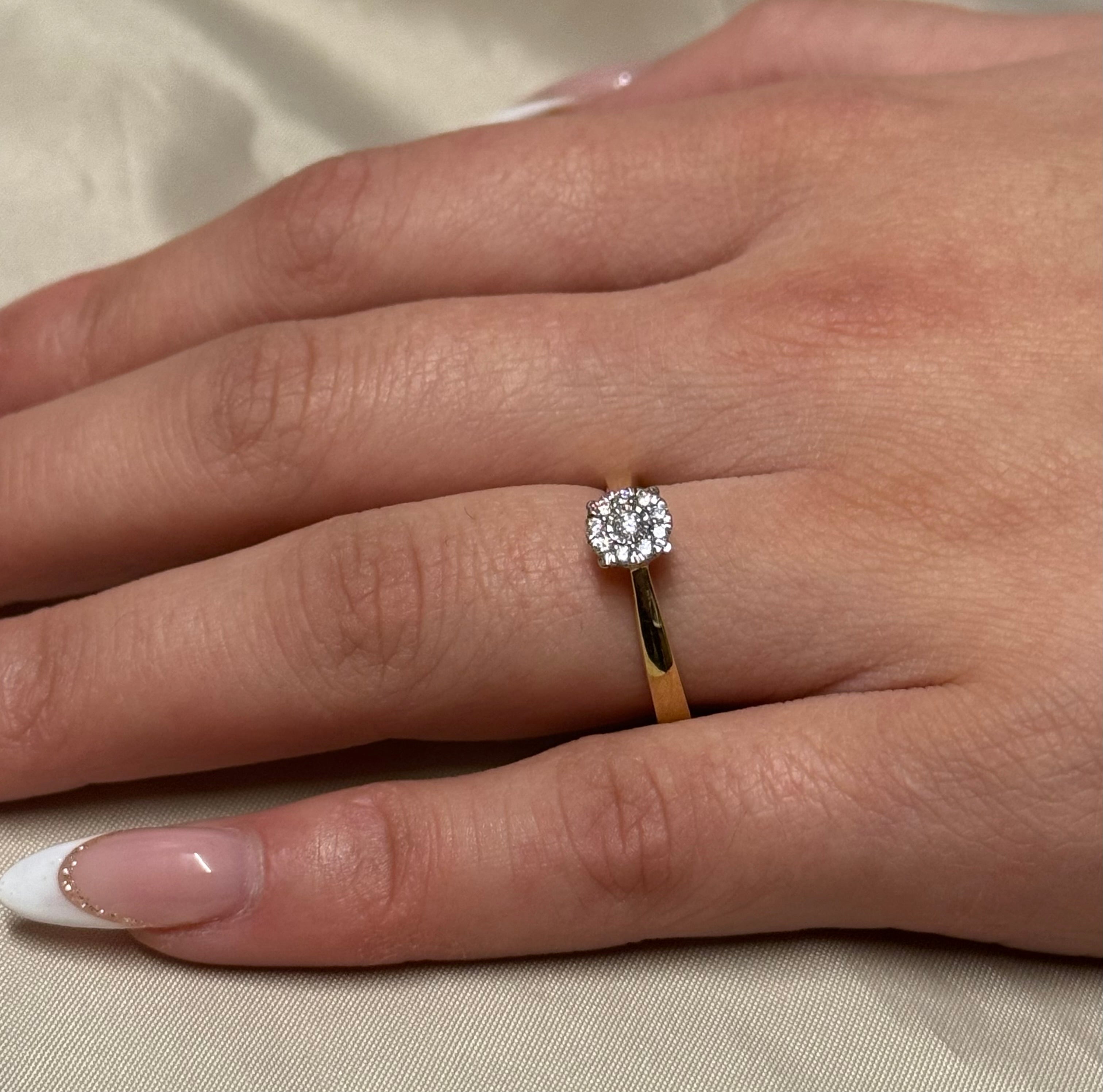 9K Yellow Gold Illusion Solitaire Diamond Ring