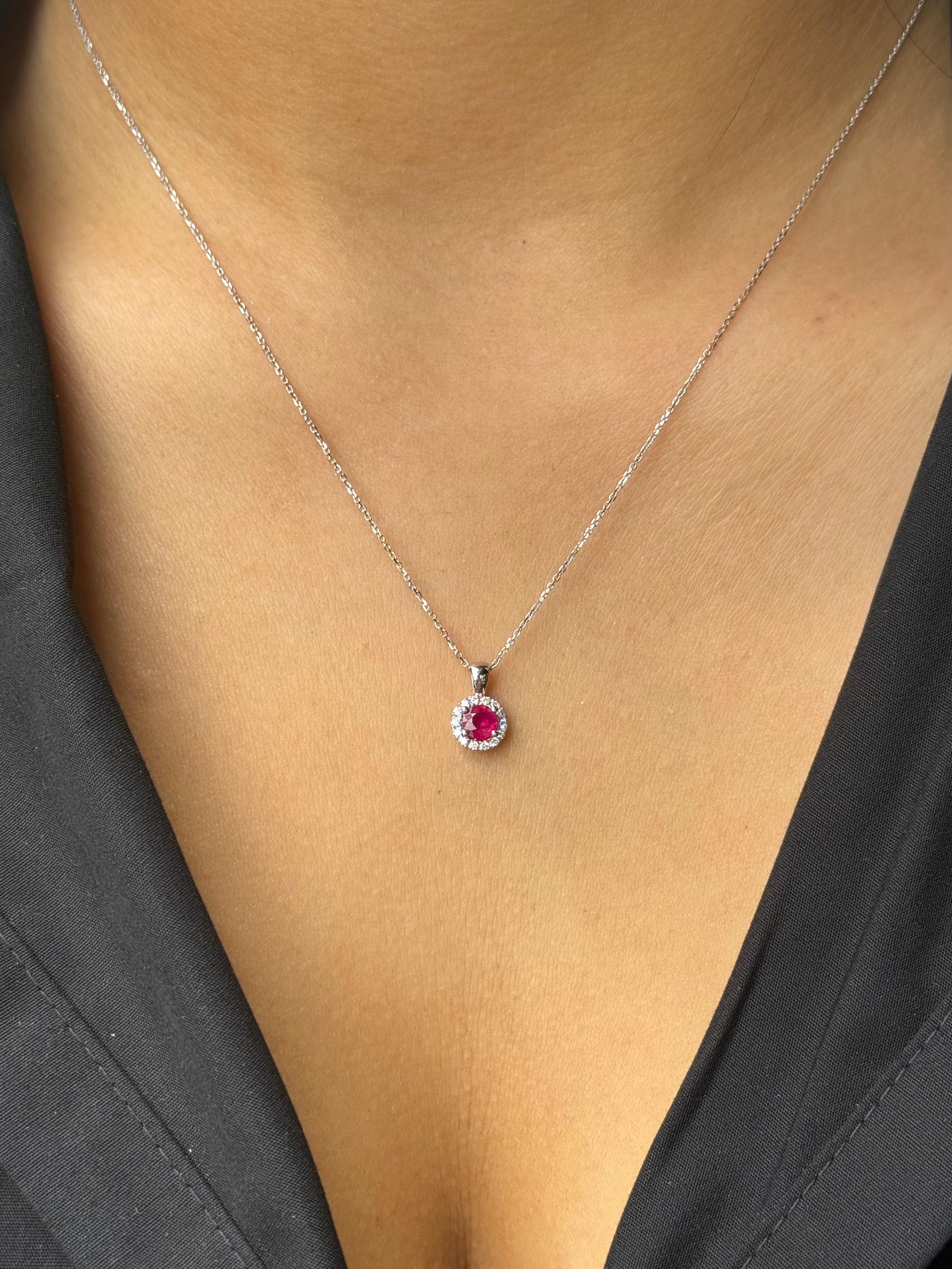 9ct White Gold Ruby & Diamond Halo Necklace