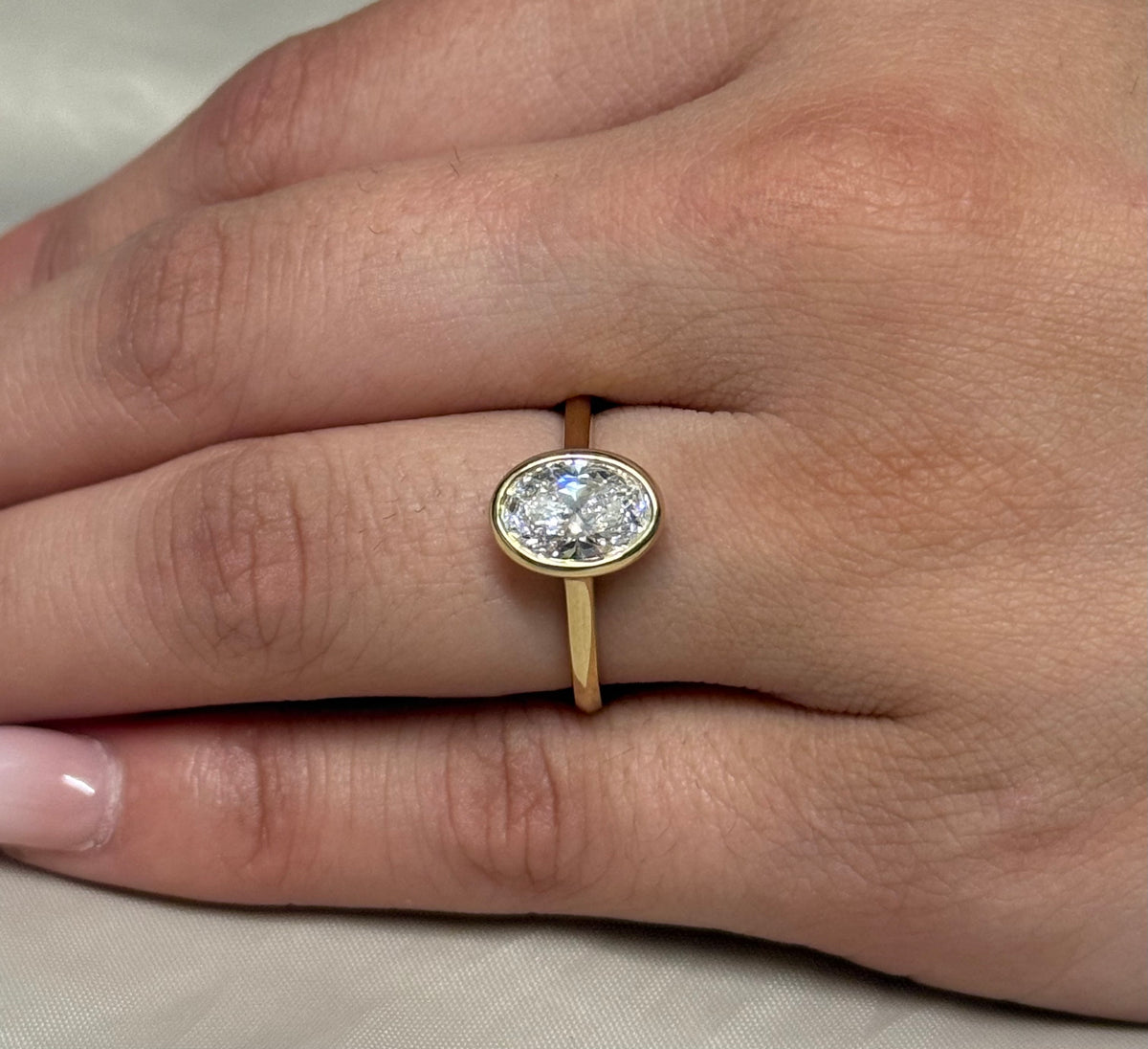 9K Yellow Gold 1.42ct Laboratory Grown Bezel Set Oval Ring