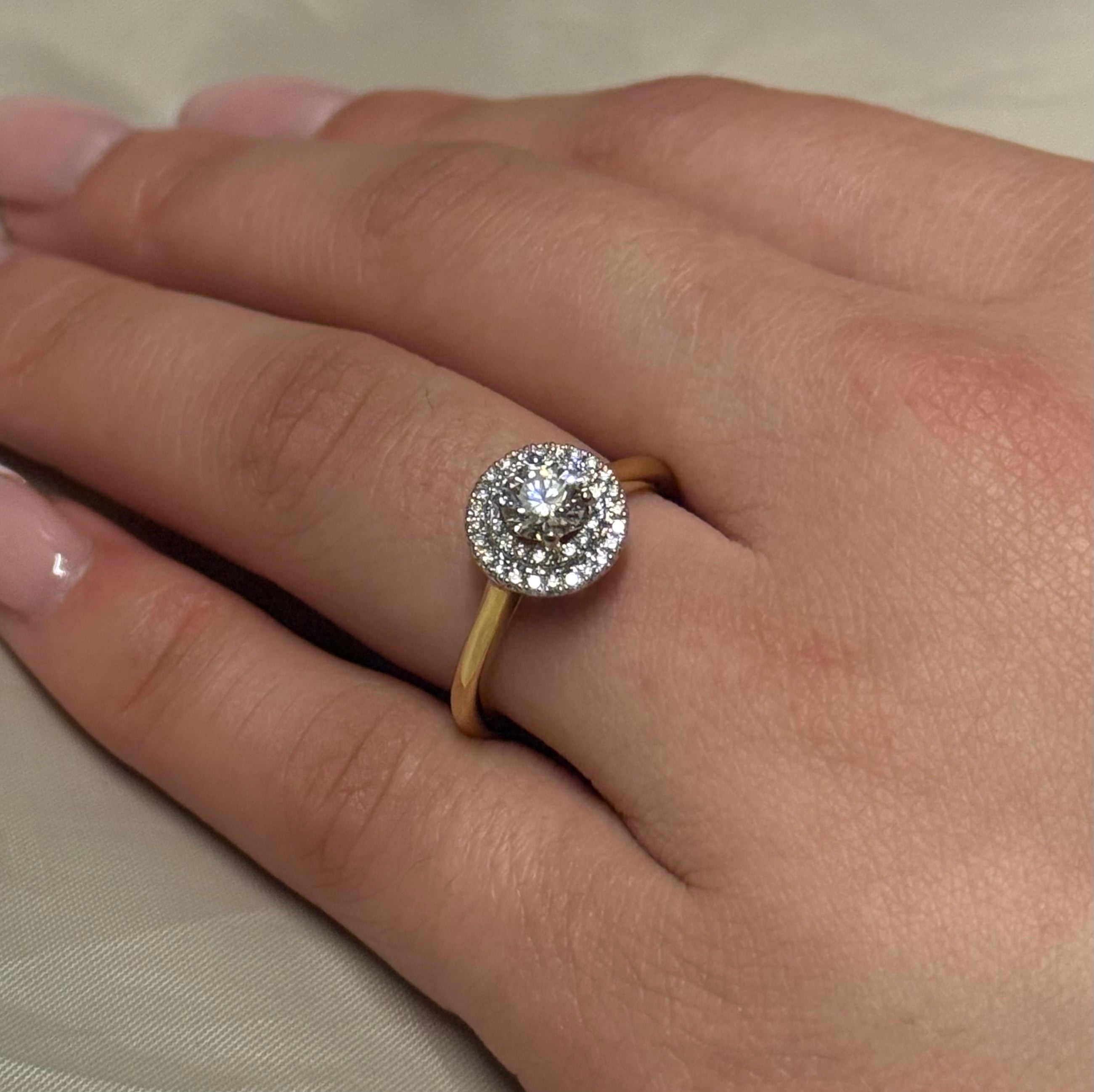 18K Yellow Gold Round Double Halo Diamond Ring